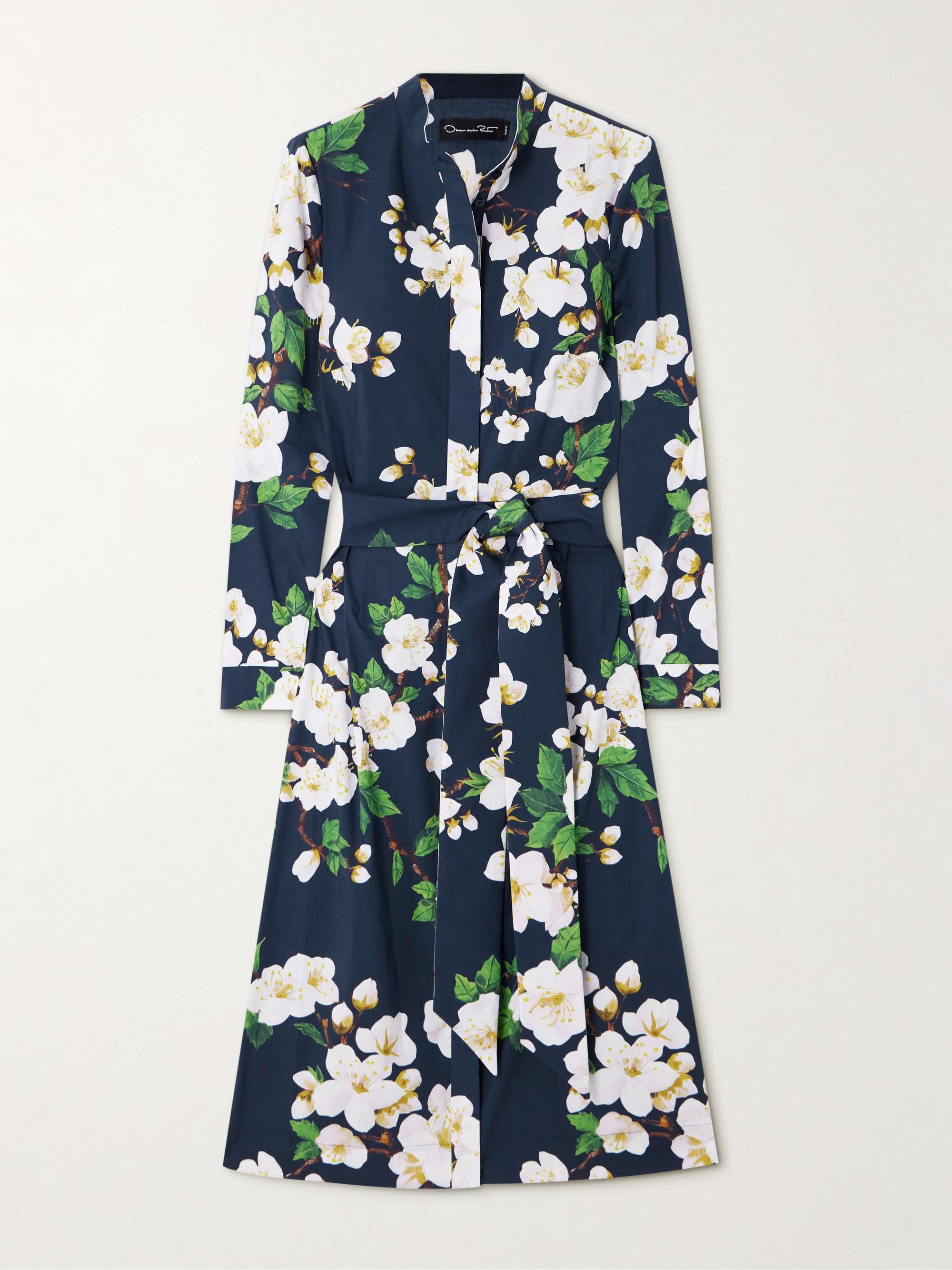 Belted floral-print cotton-blend poplin midi shirt dress view