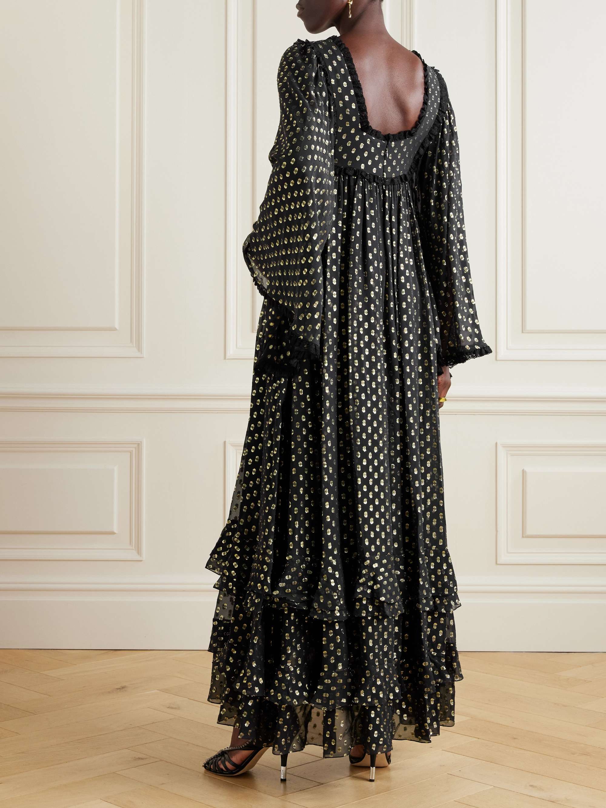Lace-trimmed fil coupé silk-blend chiffon gown view
