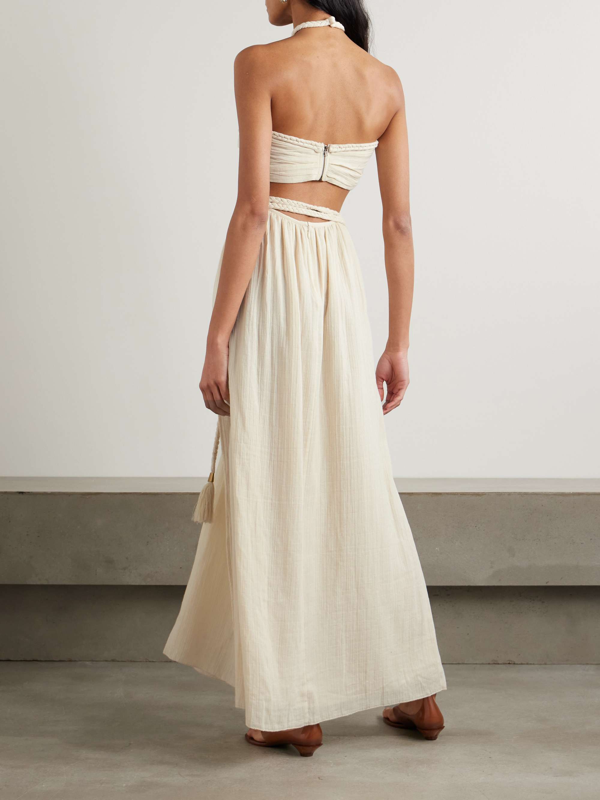 Justine embellished cutout braided cotton-gauze halterneck maxi dress view