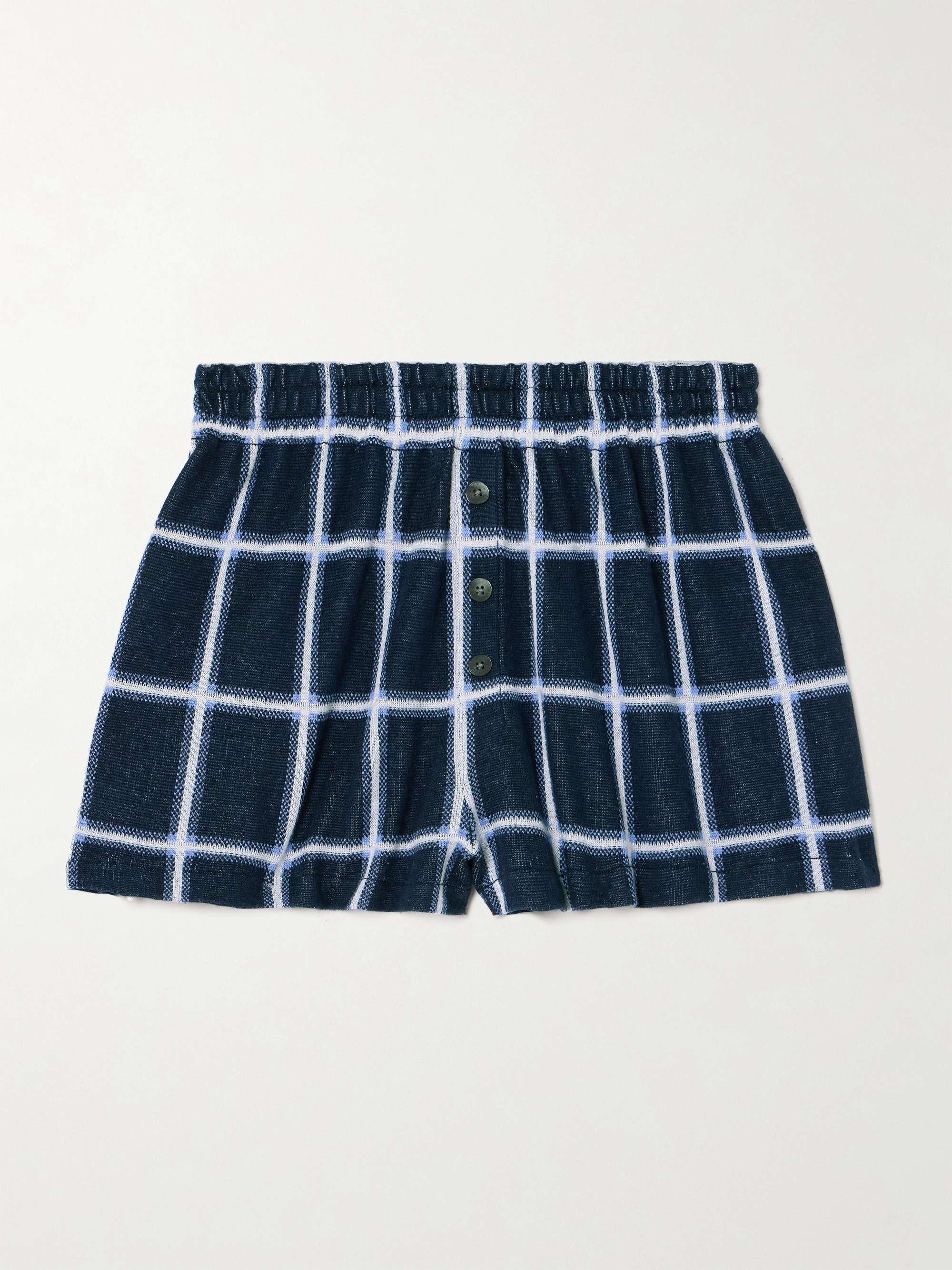 Picnic checked silk and linen-blend shorts view