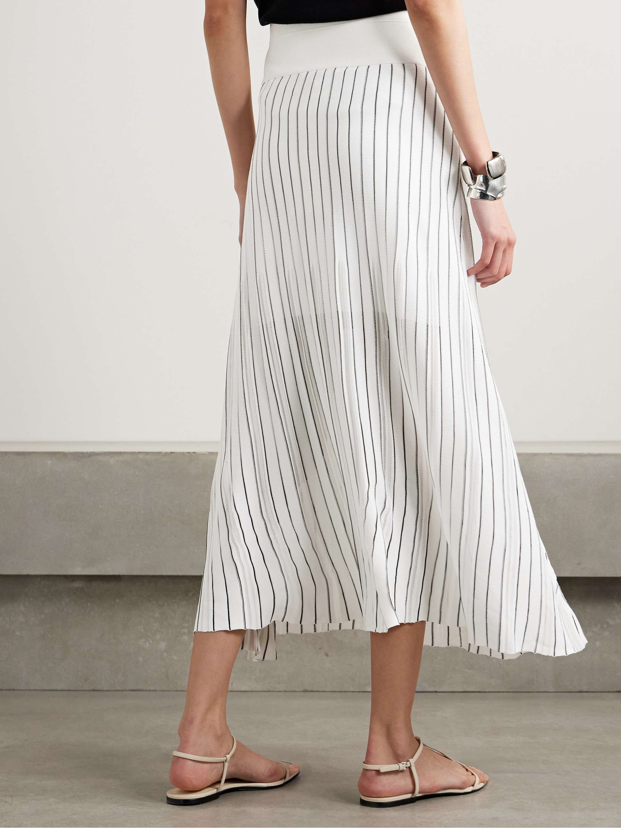Pleated striped stretch-knit midi skirt view