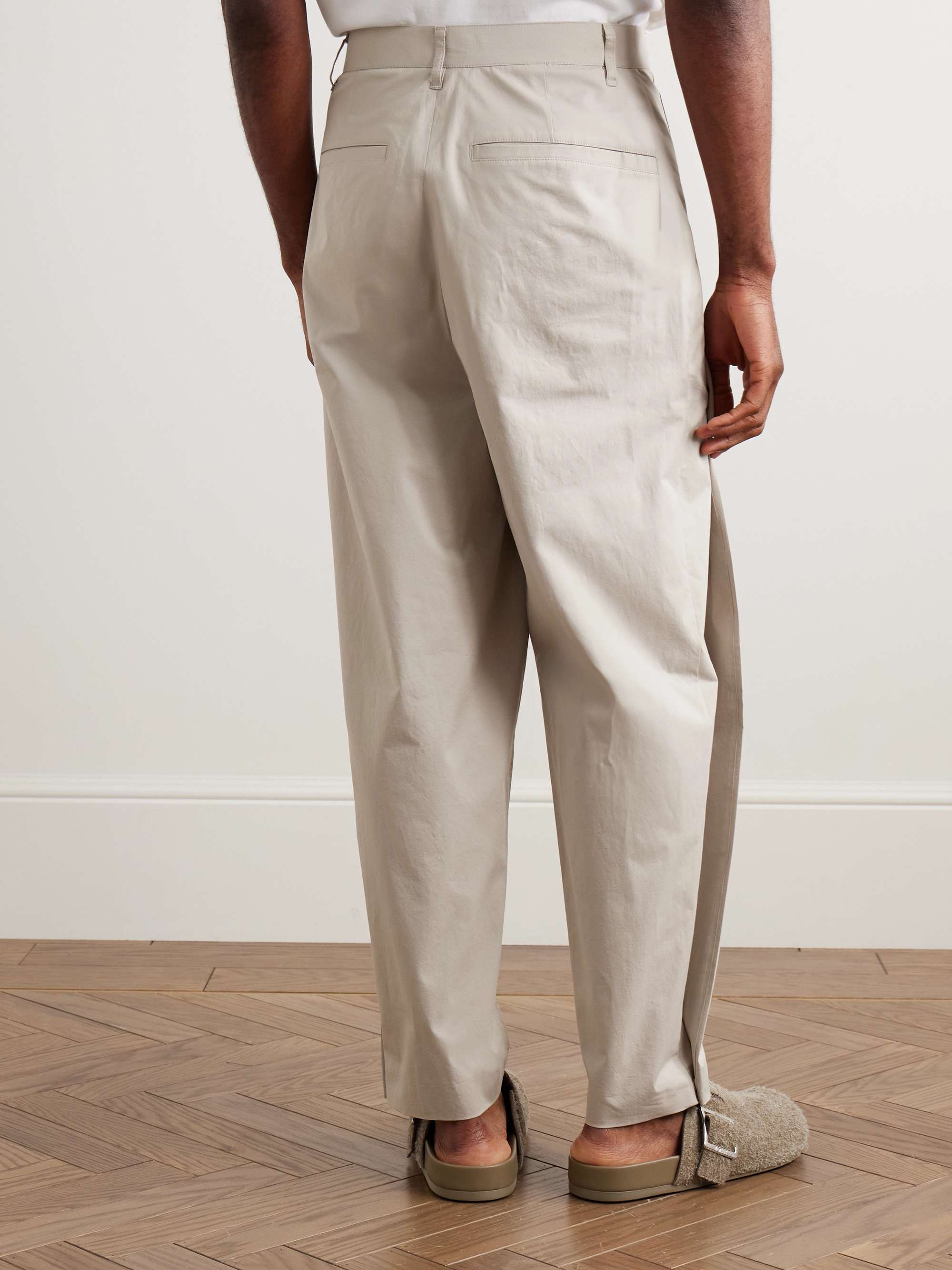 Straight-Leg Pleated Cotton-Blend Poplin Trousers view