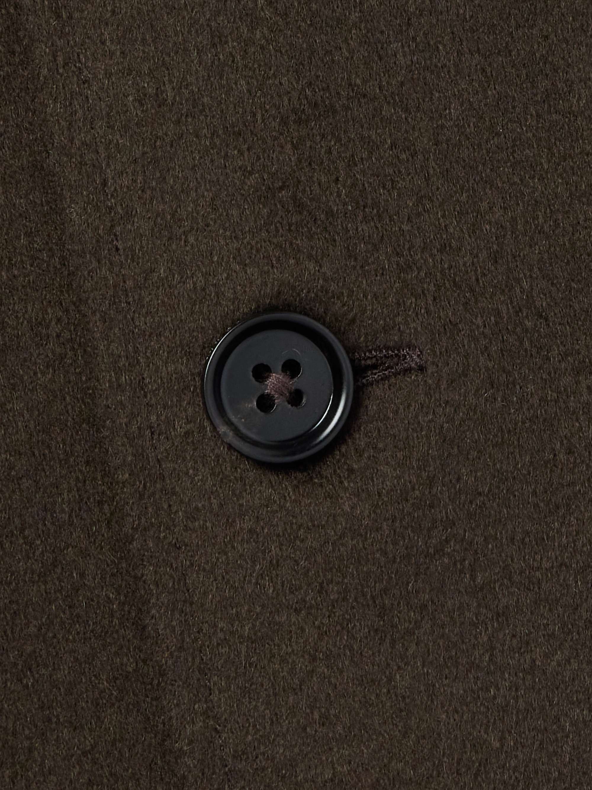Camp-Collar Logo-Appliquéd Leather-Trimmed Oasi Cashmere Overshirt view