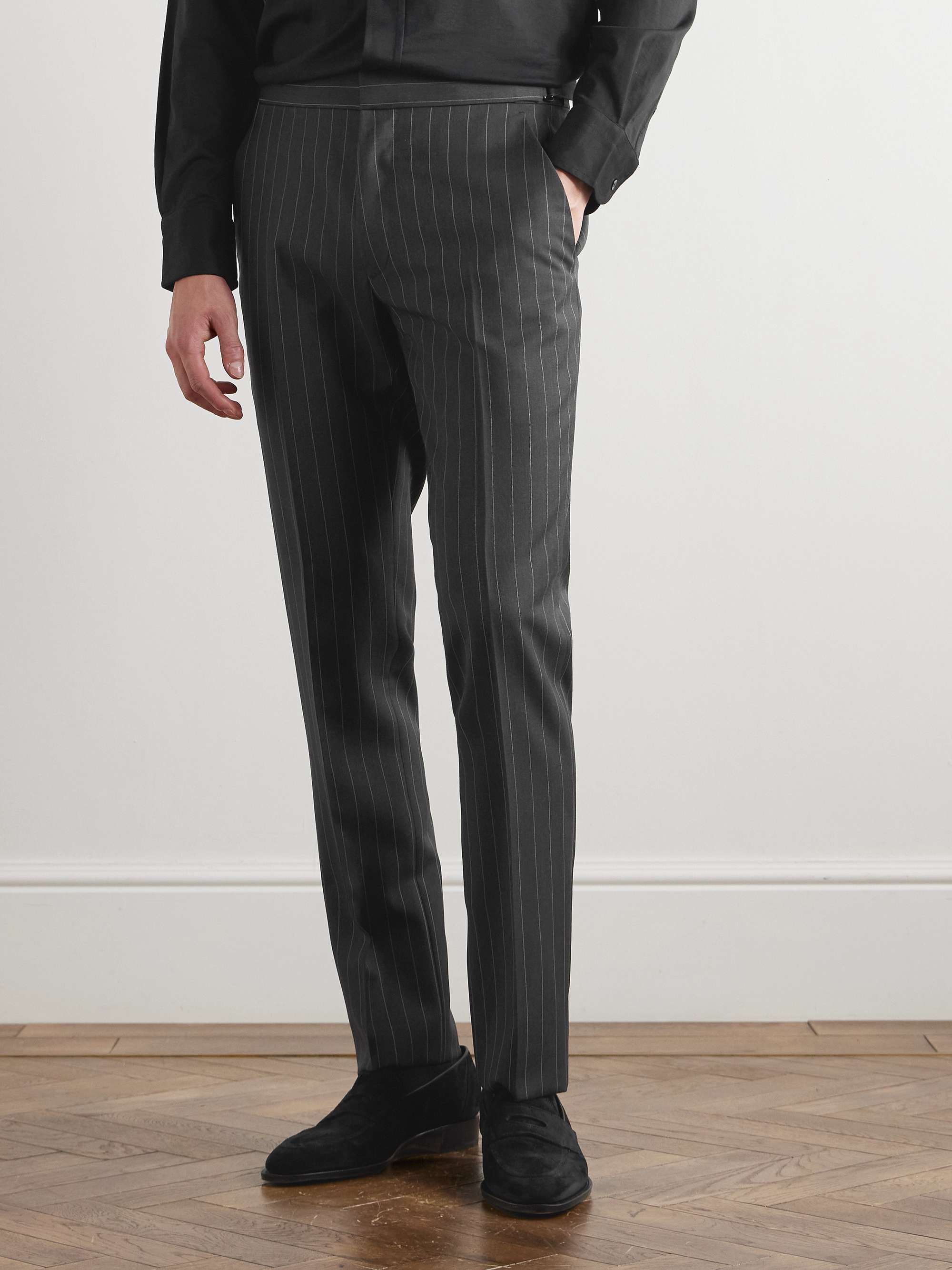 Tapered Pinstriped Wool and Mohair-Blend Twill Suit Trousers view