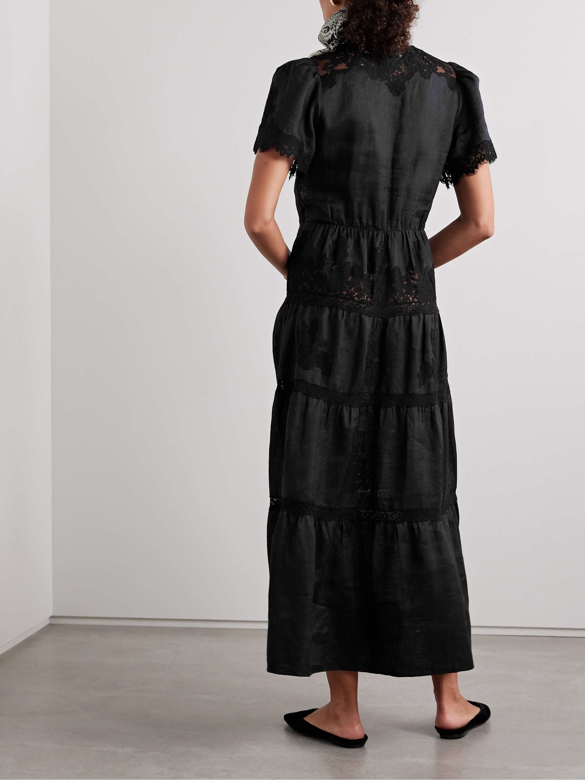 Graciela tiered corded lace-paneled ramie midi dress view
