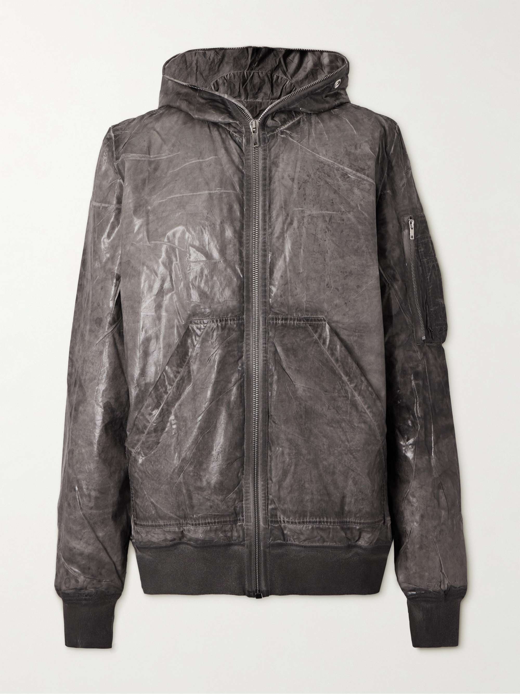 Garment-Dyed Foil Coated Cotton-Poplin Hooded Bomber Jacket view