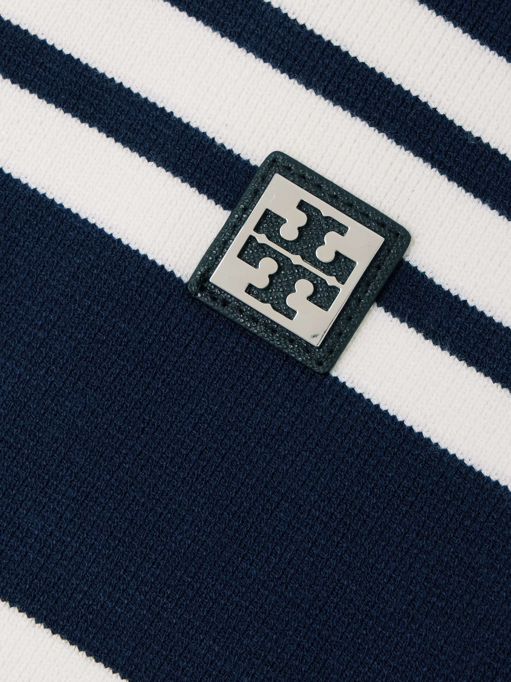 Appliquéd striped ribbed-knit cardigan view