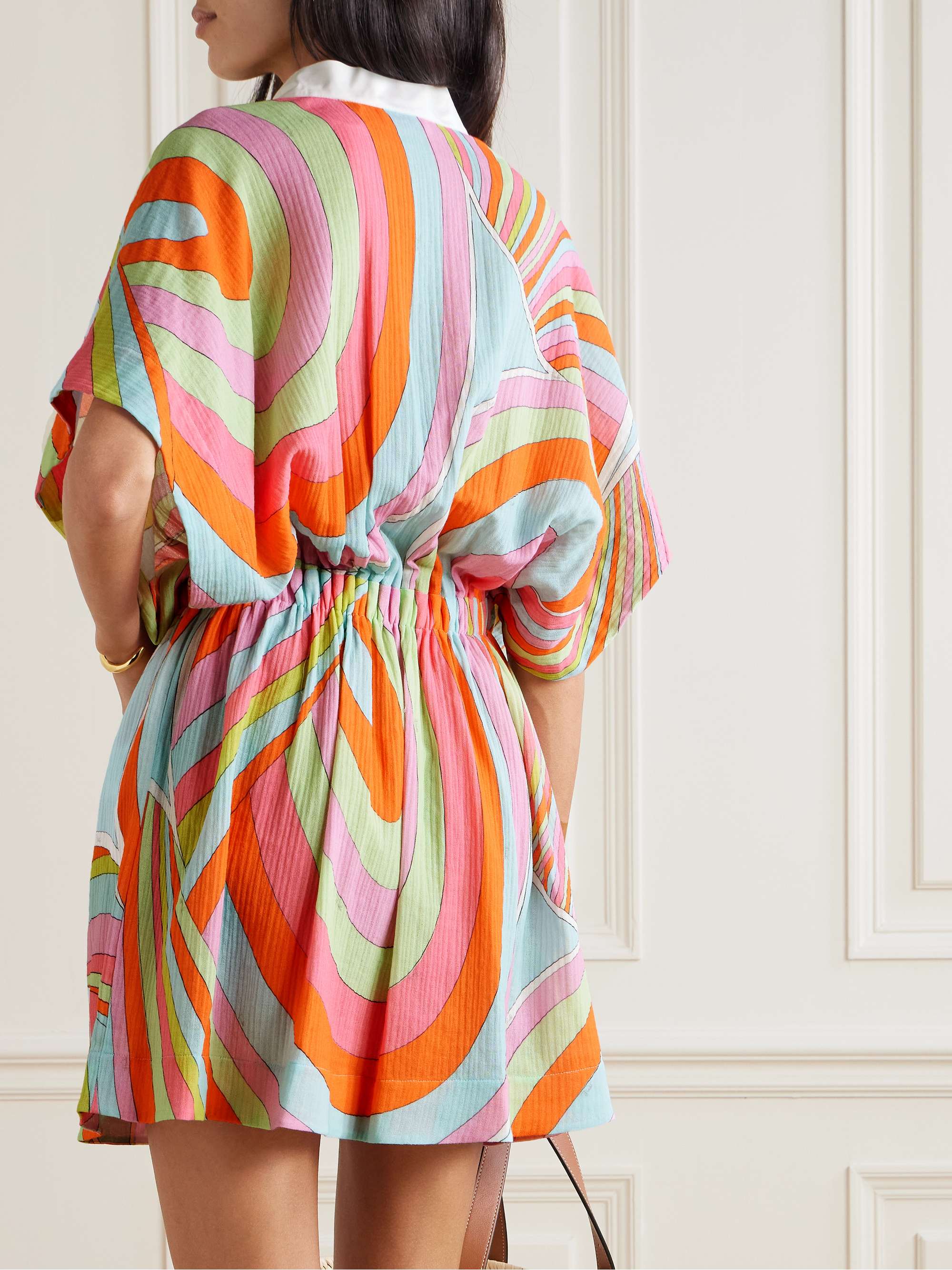 Wrap-effect printed cotton crepon mini dress view