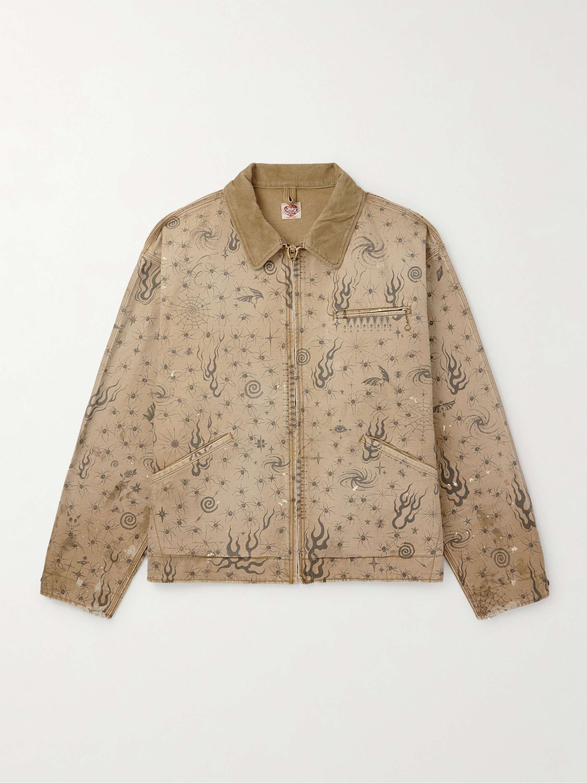 + Dr. Woo Corduroy-Trimmed Distressed Printed Cotton-Canvas Jacket view