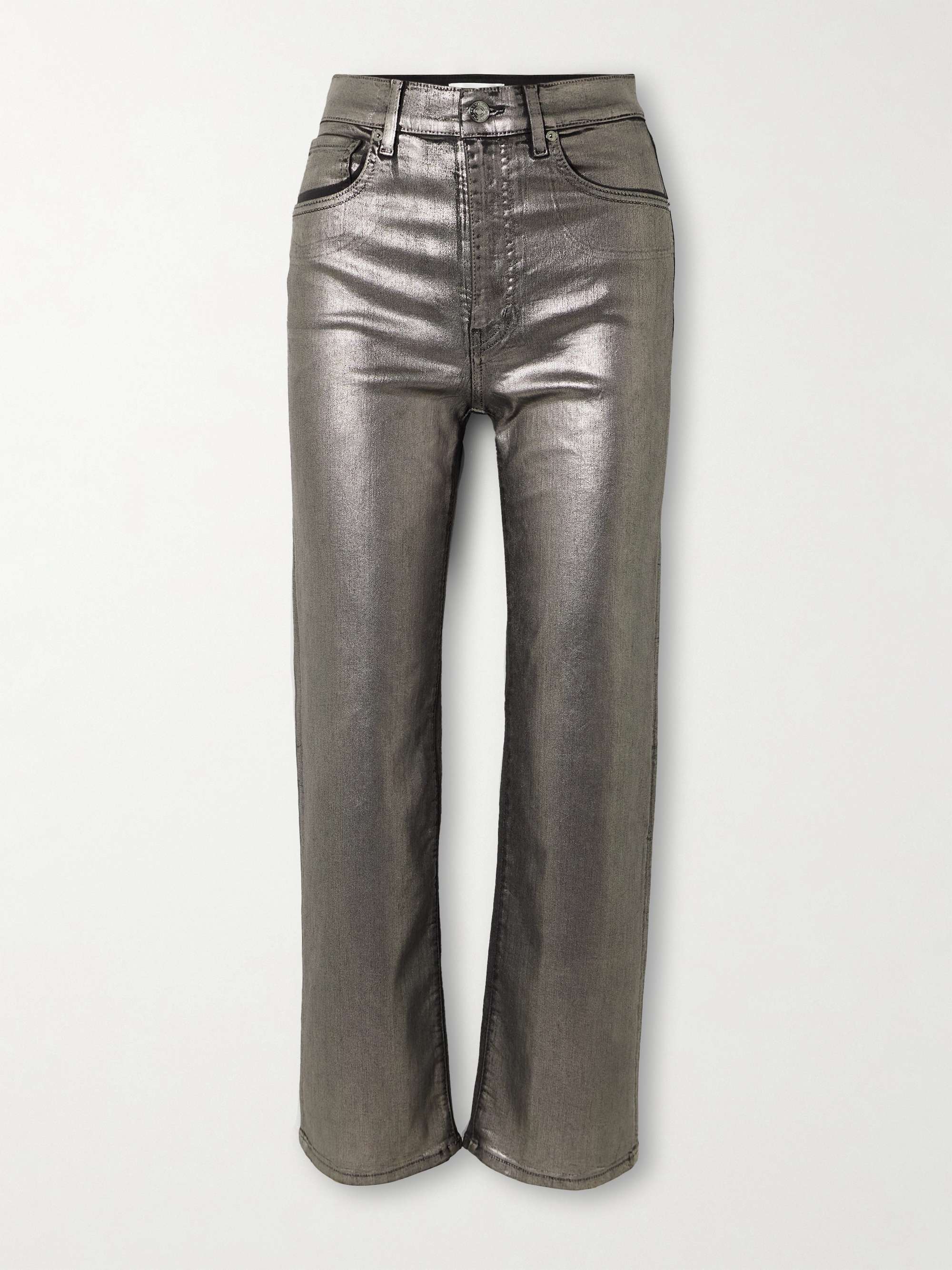 Le Sleek metallic coated high-rise straight-leg jeans view