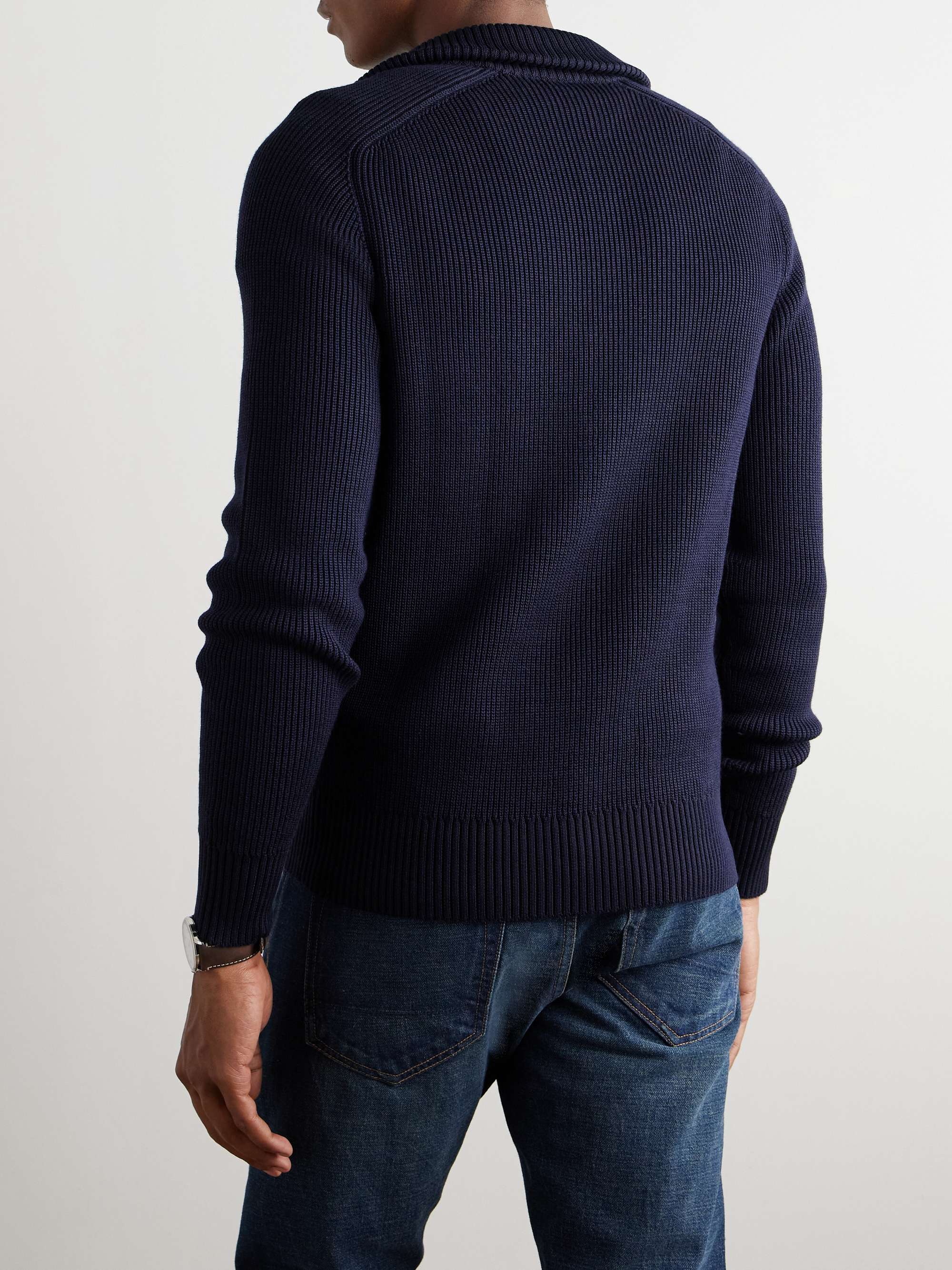 Slim-Fit Ribbed Silk and Merino Wool-Blend Half-Zip Sweater view
