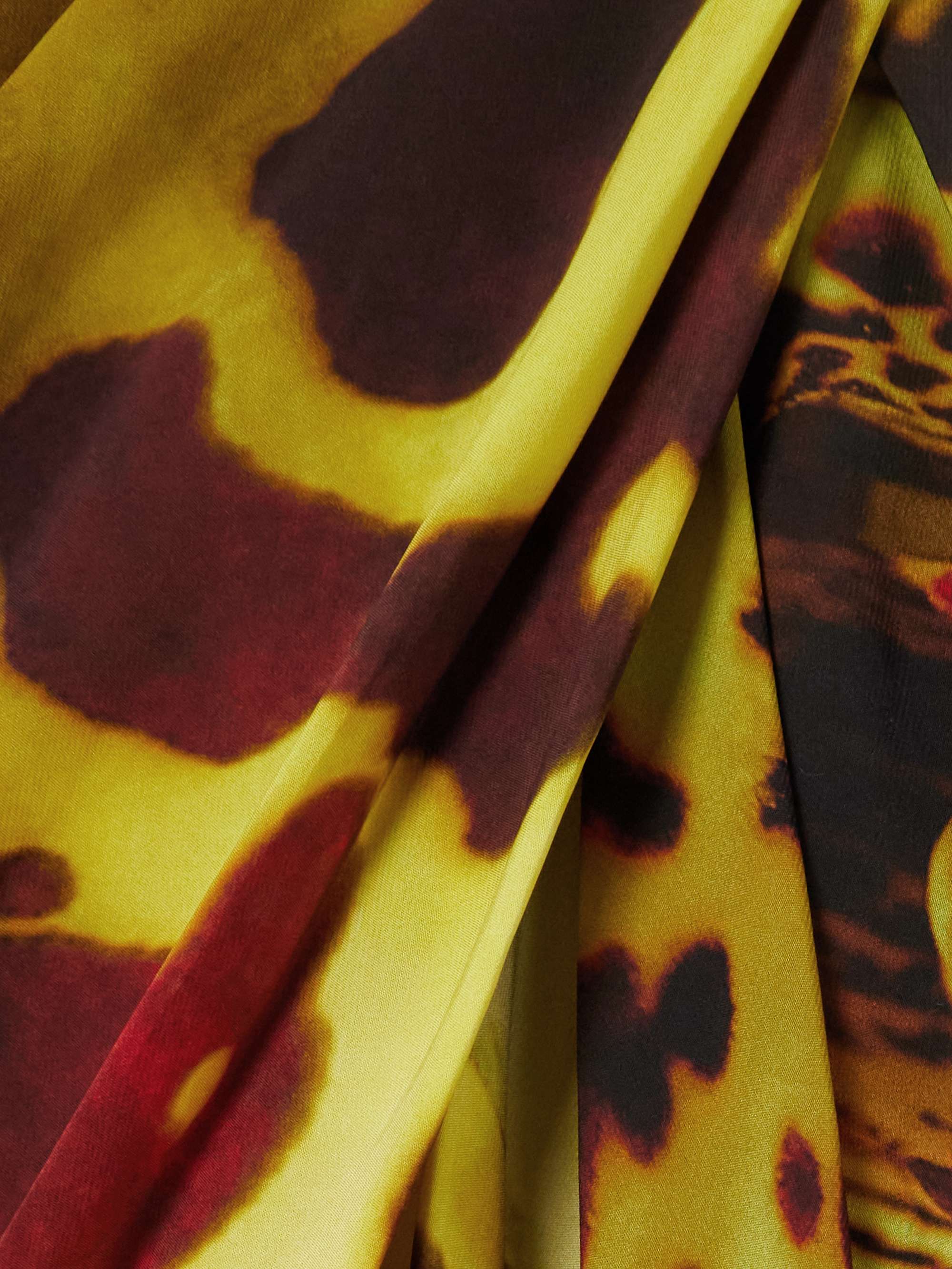 Gathered printed wrap-effect satin midi skirt view