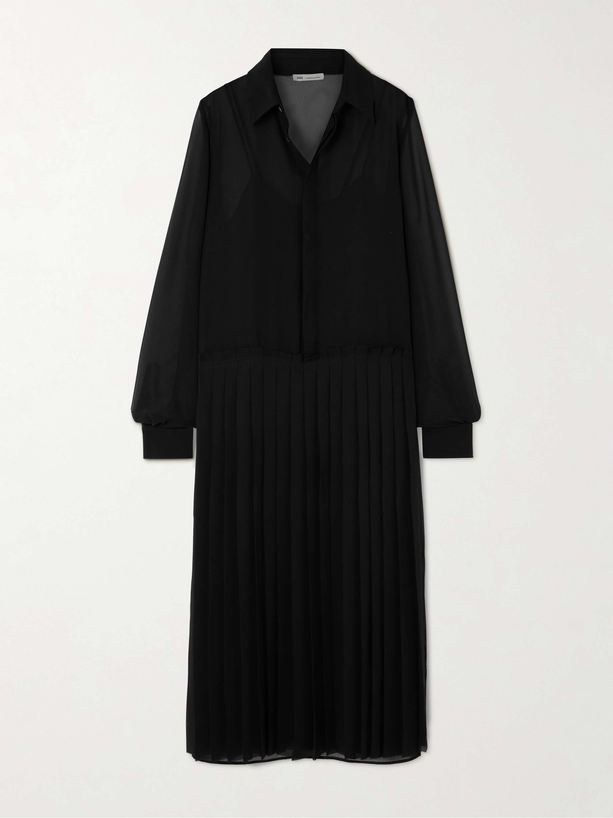 Pleated crepe midi shirt dress view