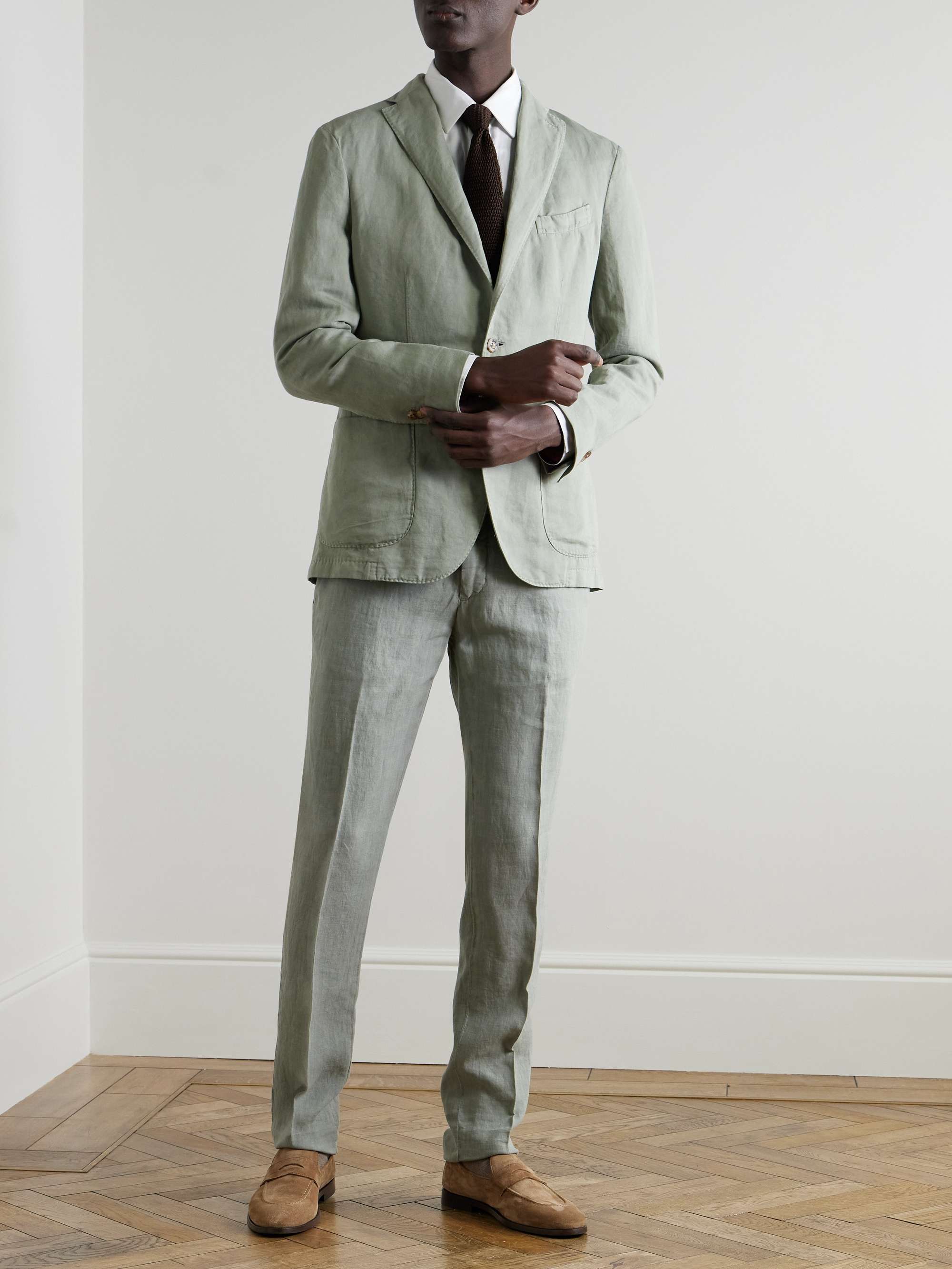 Slim-Fit Straight-Leg Linen Trousers view