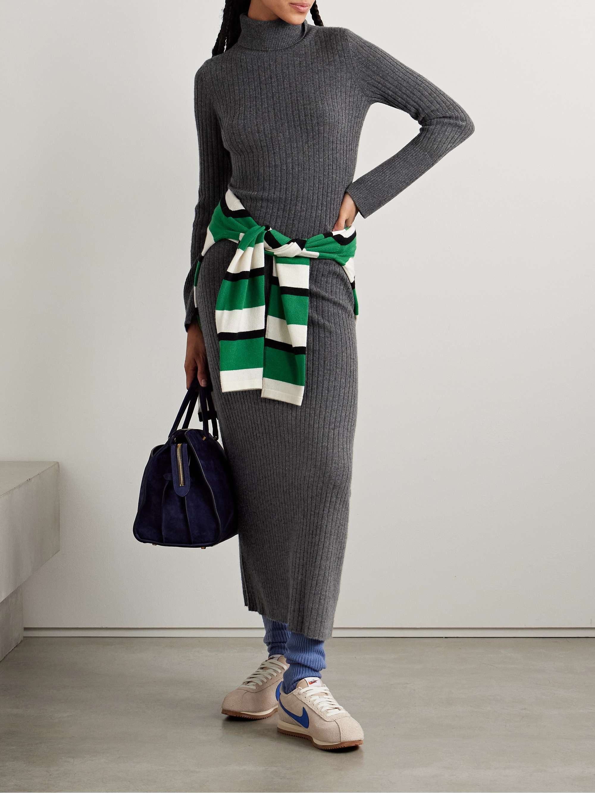 Ribbed cashmere turtleneck maxi dress view
