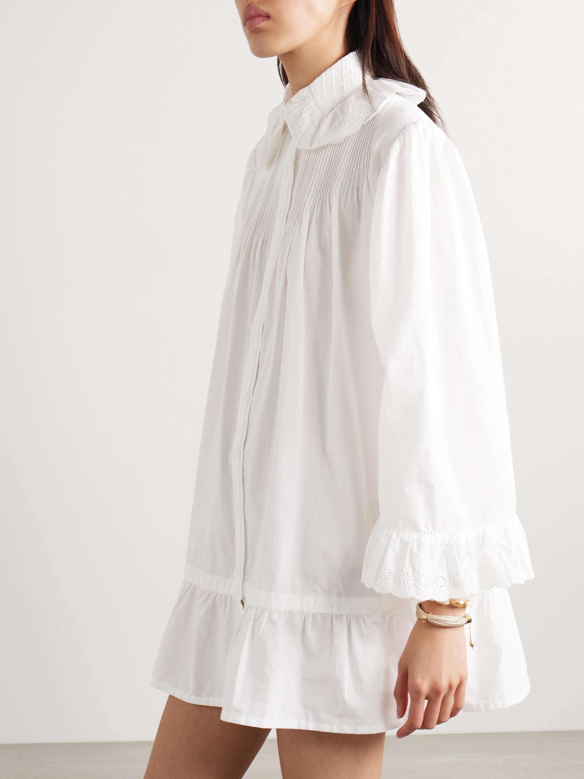Petaluma crochet-trimmed pintucked cotton-poplin mini shirt dress view
