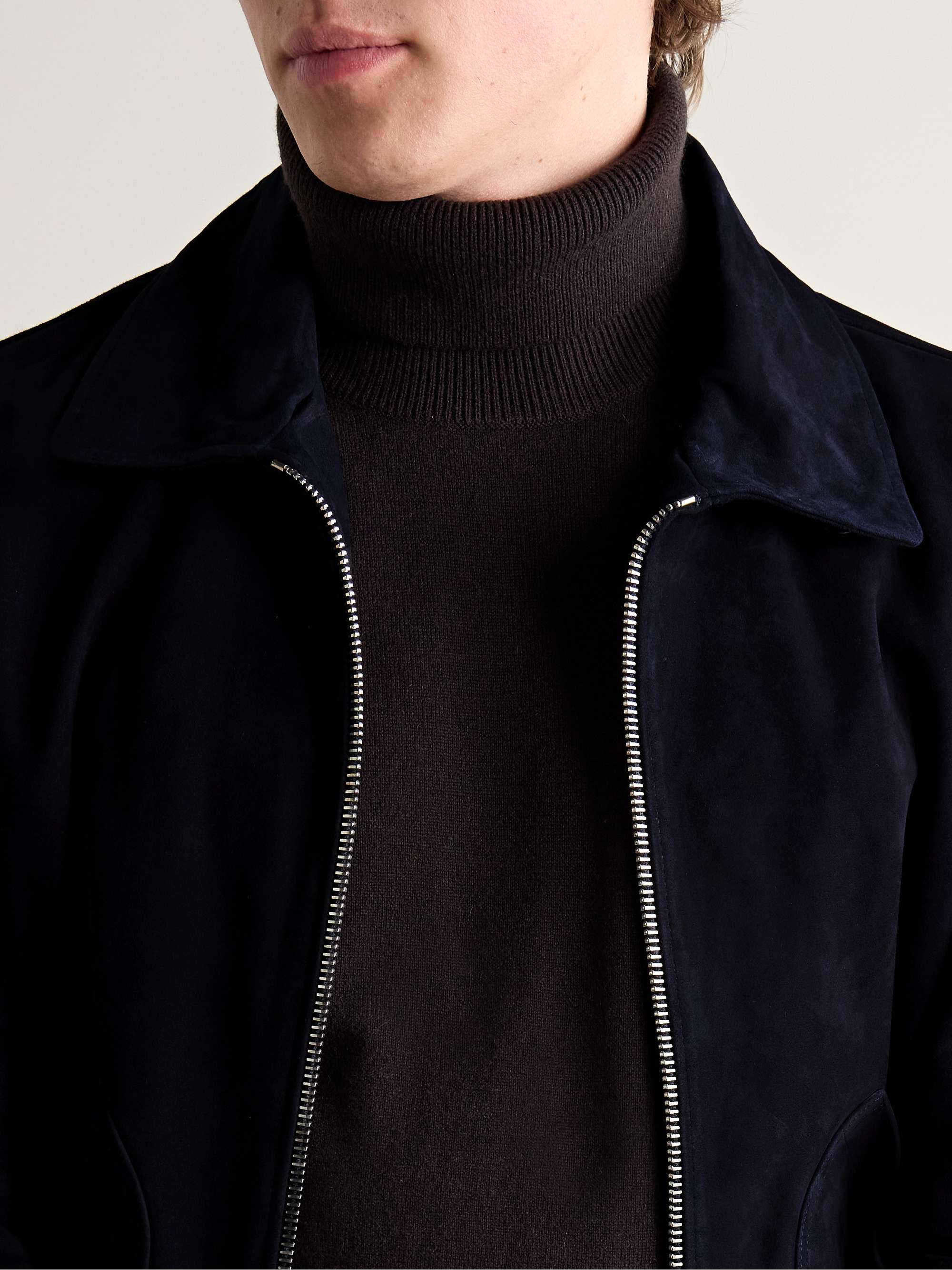 Shearling-Trimmed Suede Bomber Jacket view