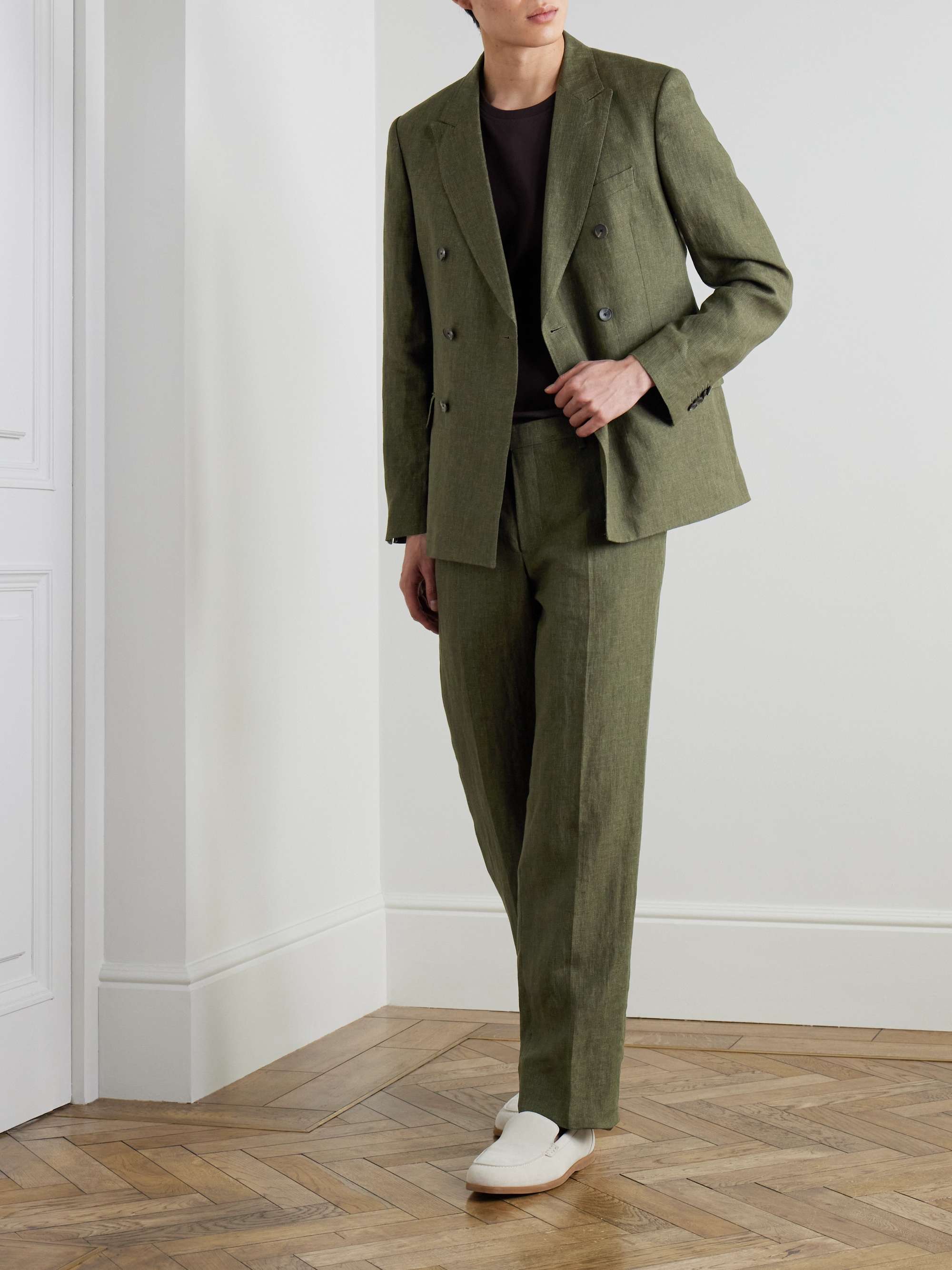 Straight-Leg Puppytooth Linen Suit Trousers view