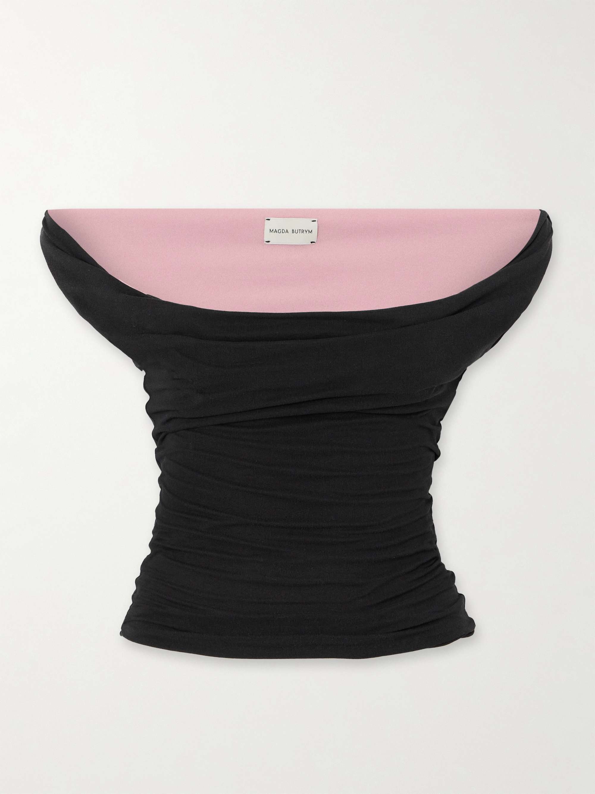 Off-the-shoulder layered silk-blend top view