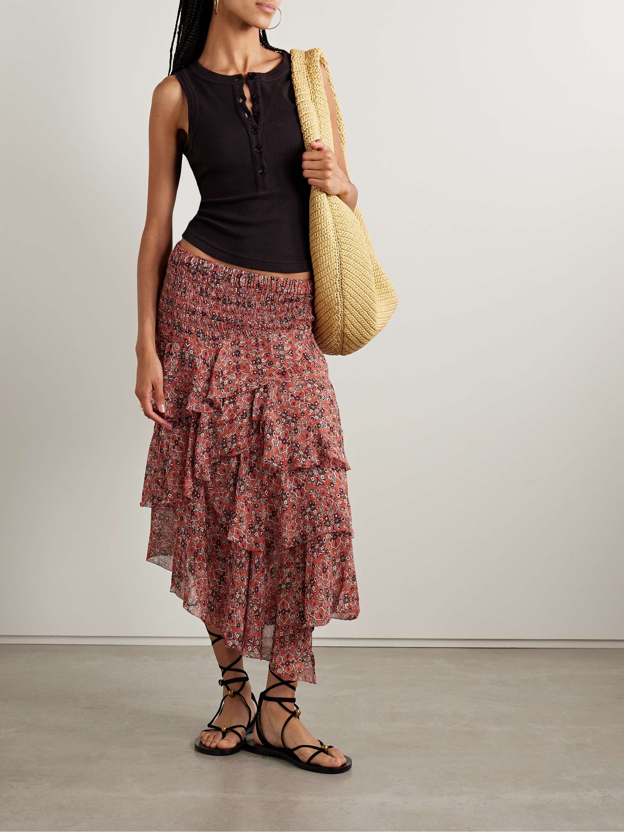 Brigitte asymmetric tiered ruffled printed georgette skirt view