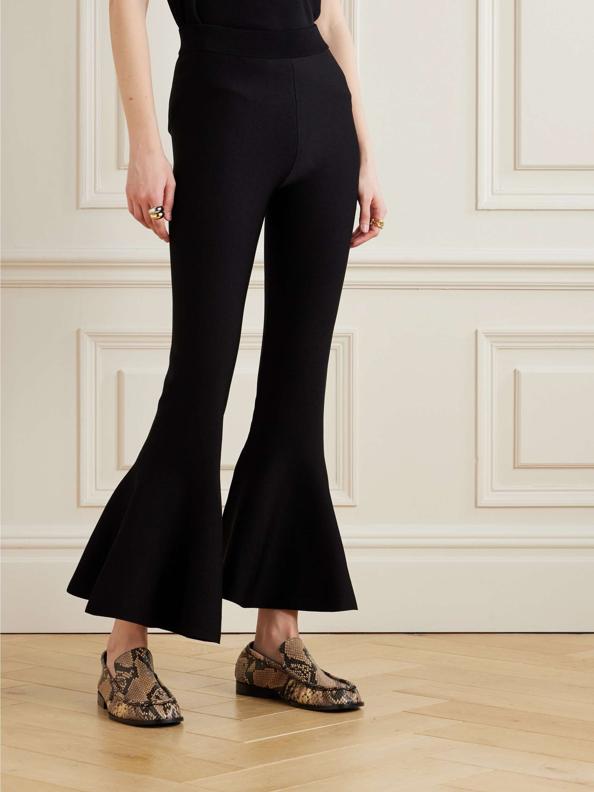 Godet stretch-knit bootcut pants view
