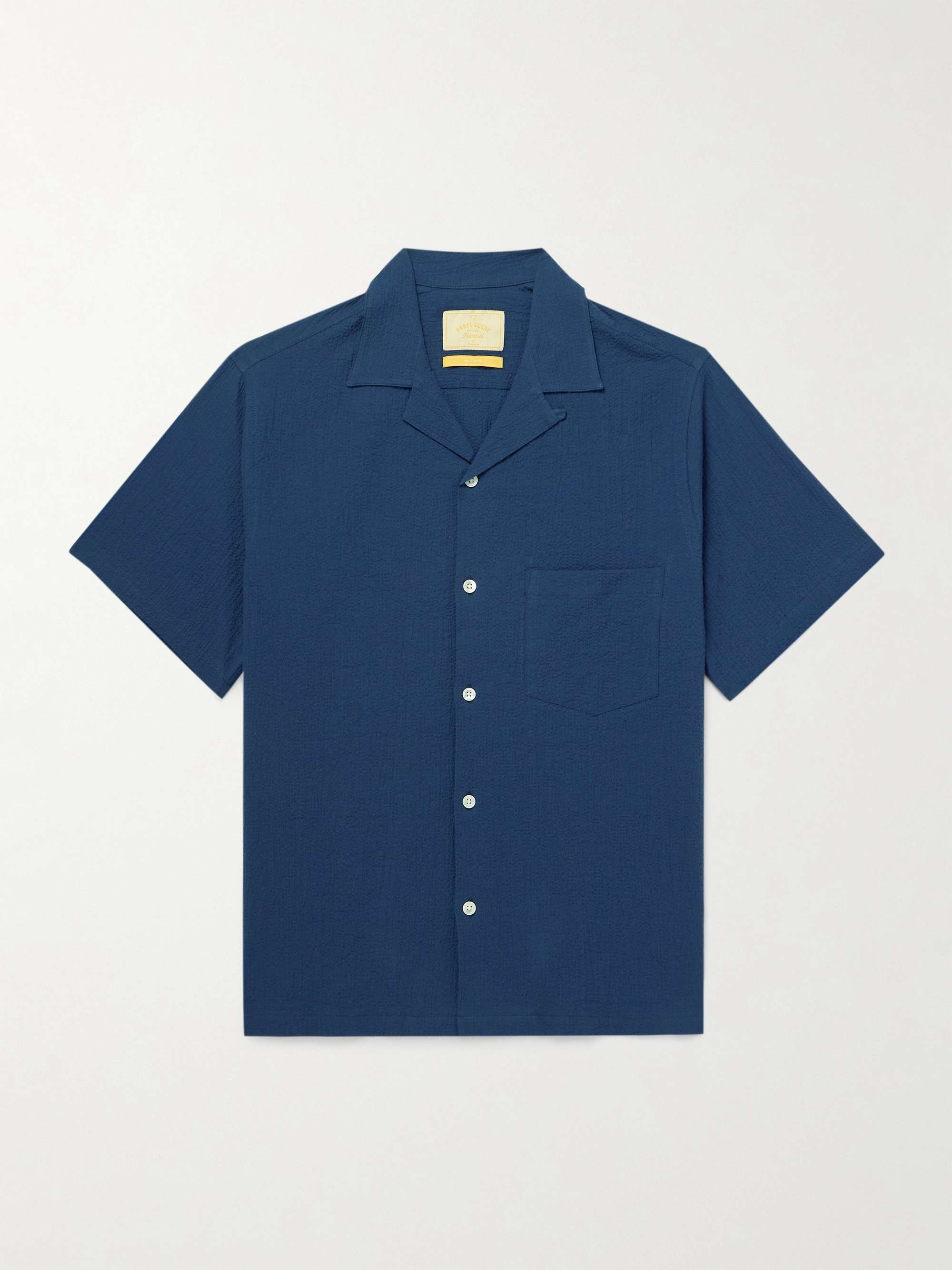 Flamé Convertible-Collar Cotton-Blend Seersucker Shirt view