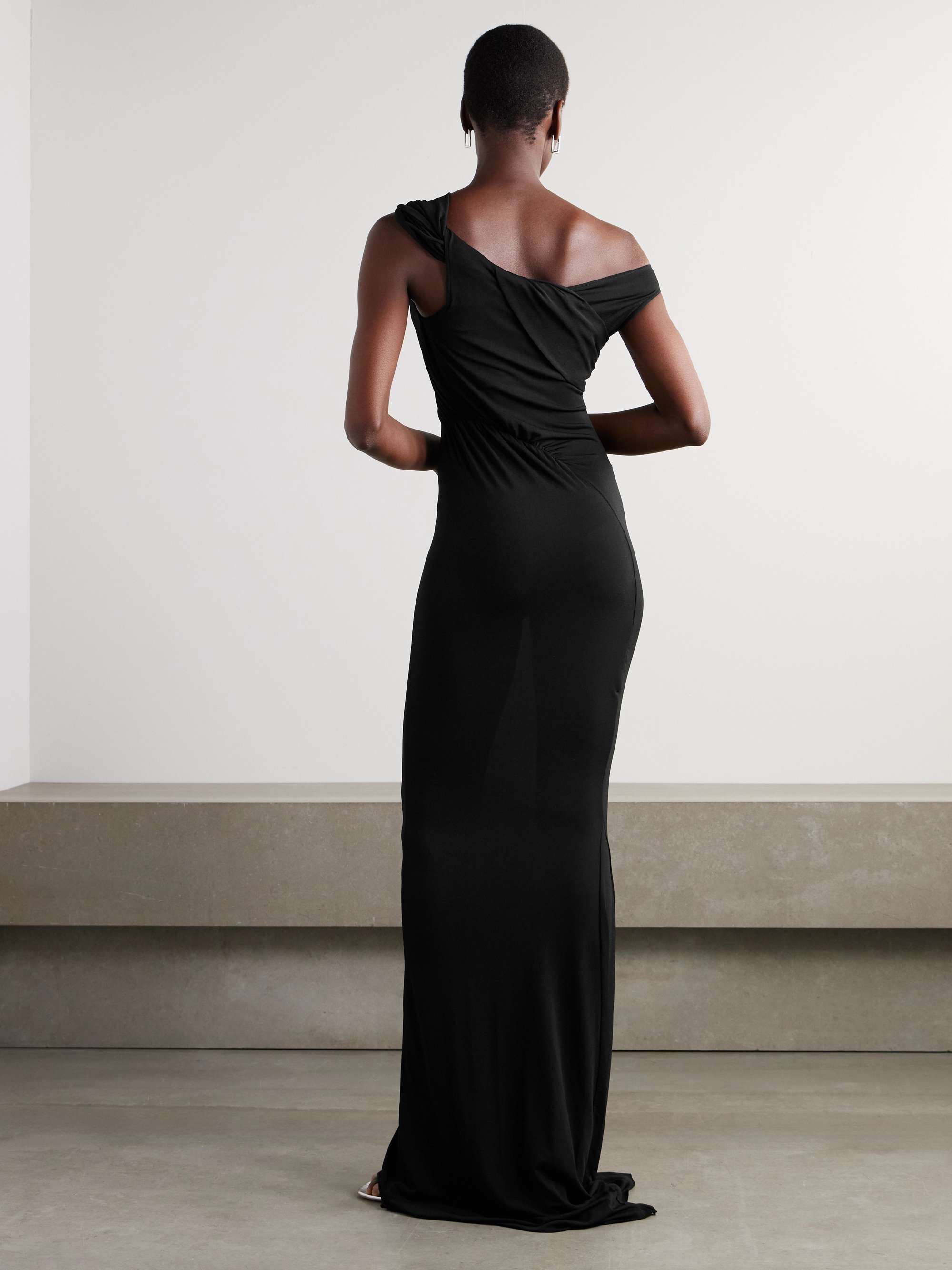 Sahara asymmetric paneled gathered jersey gown view