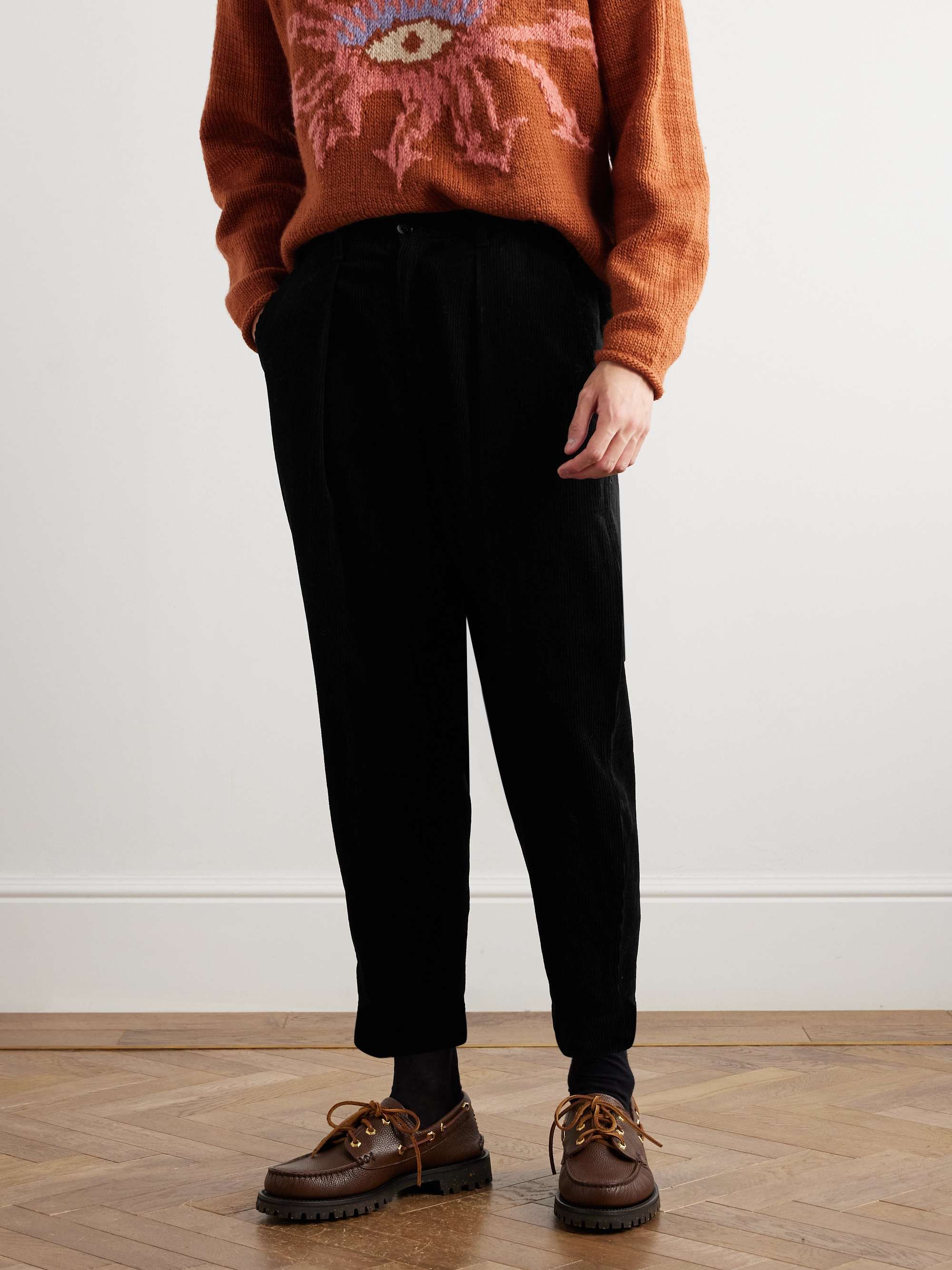 Tapered Pleated Cotton-Corduroy Trousers view