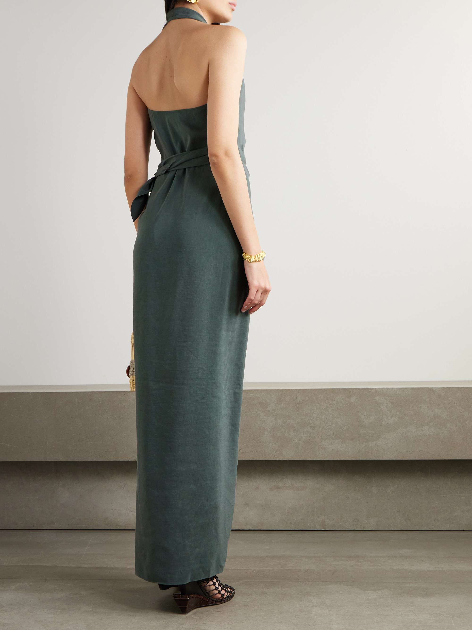 Mona linen and silk-blend halterneck maxi wrap dress view