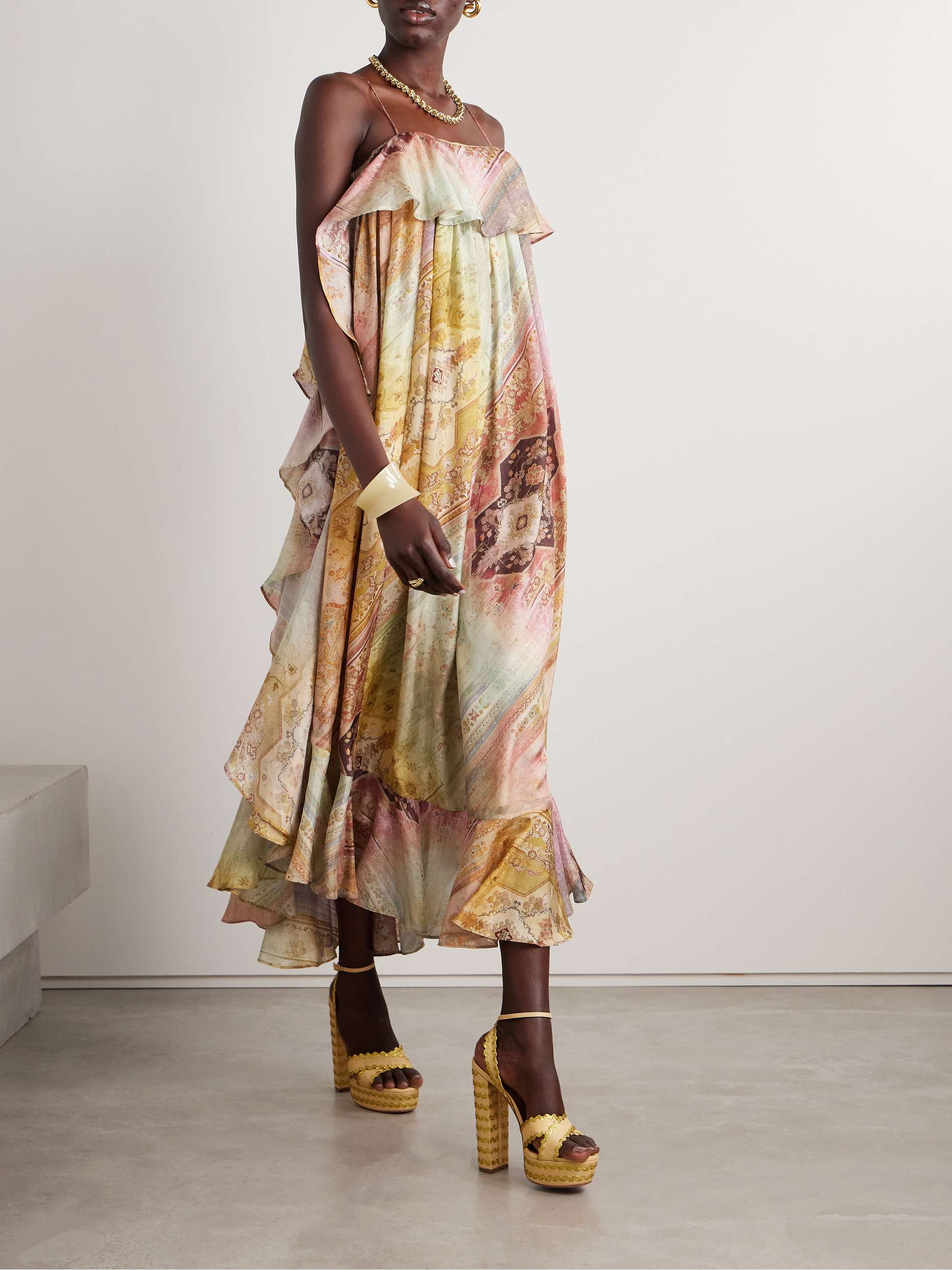 Tallow ruffled printed silk maxi dress view