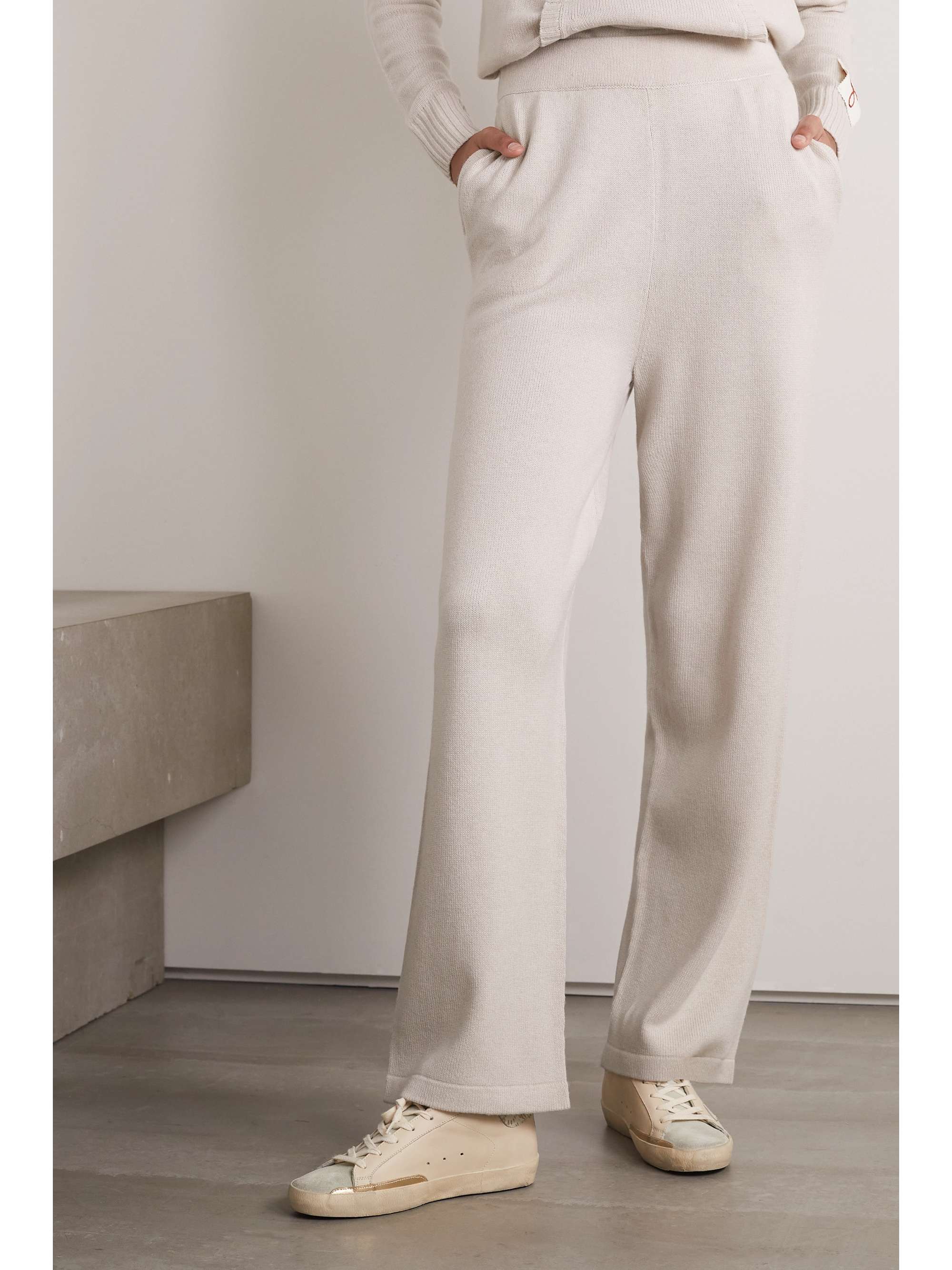 Golden cashmere and wool-blend track pants view