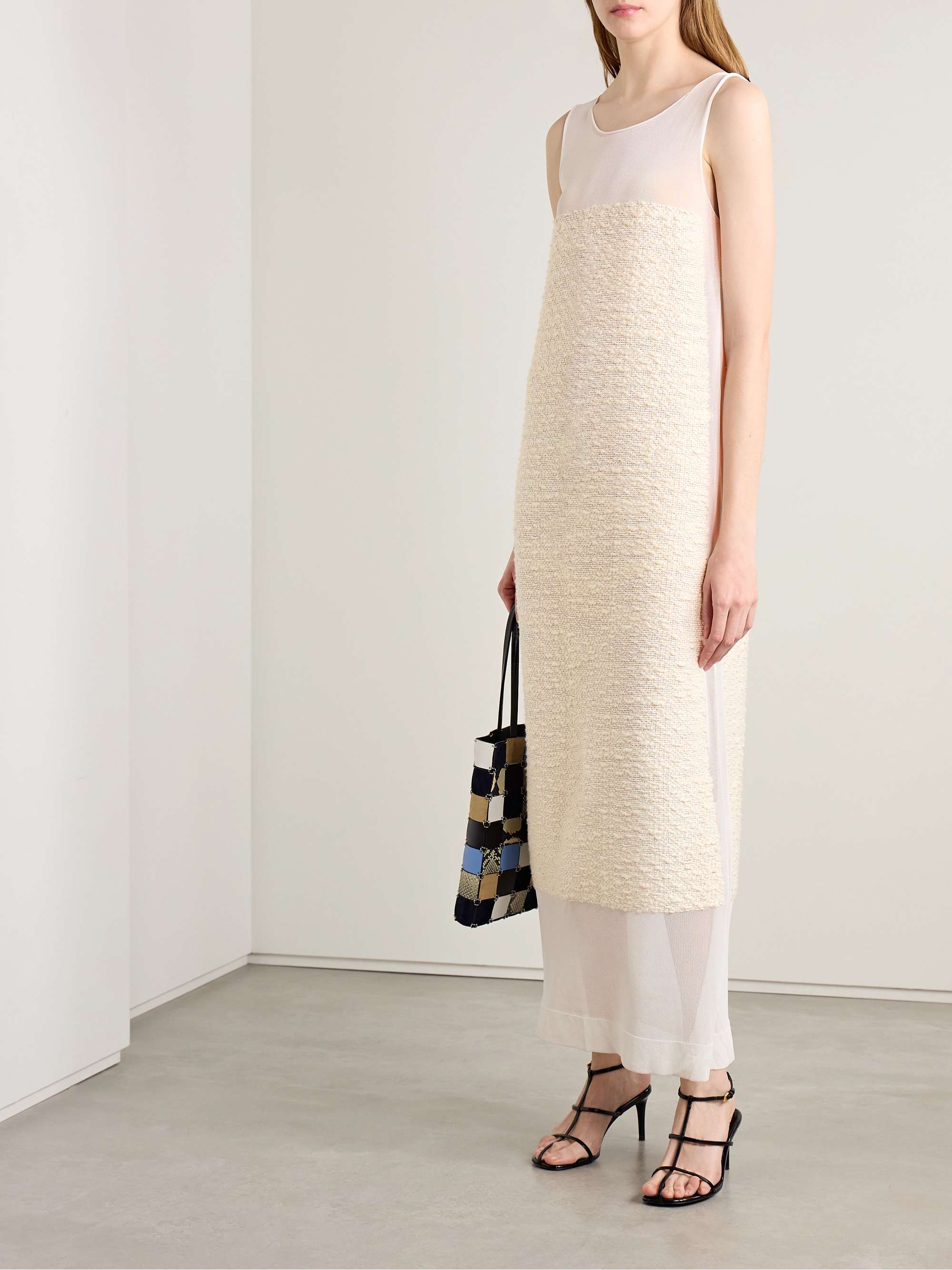 Miriele tweed-paneled knitted maxi dress view