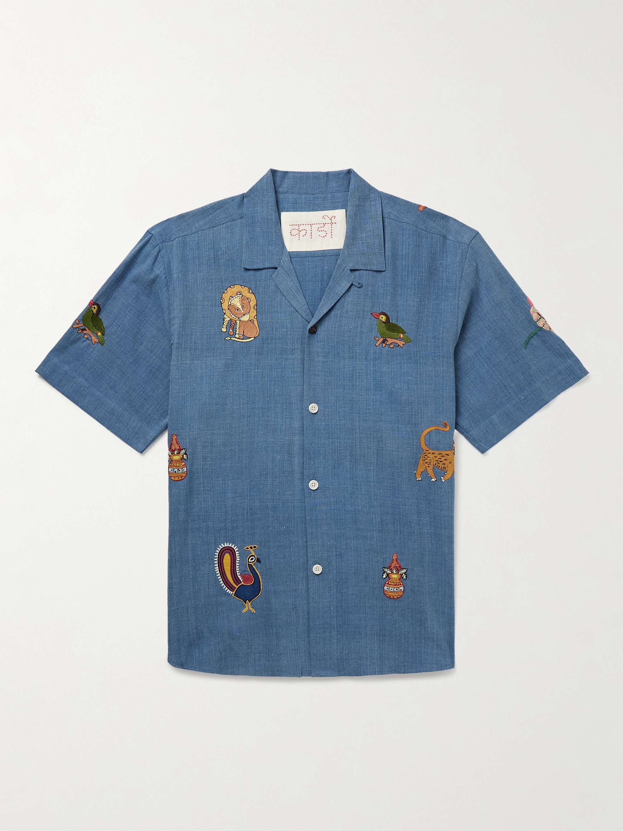 Ronen Convertible-Collar Embroidered Cotton-Khadi Shirt view