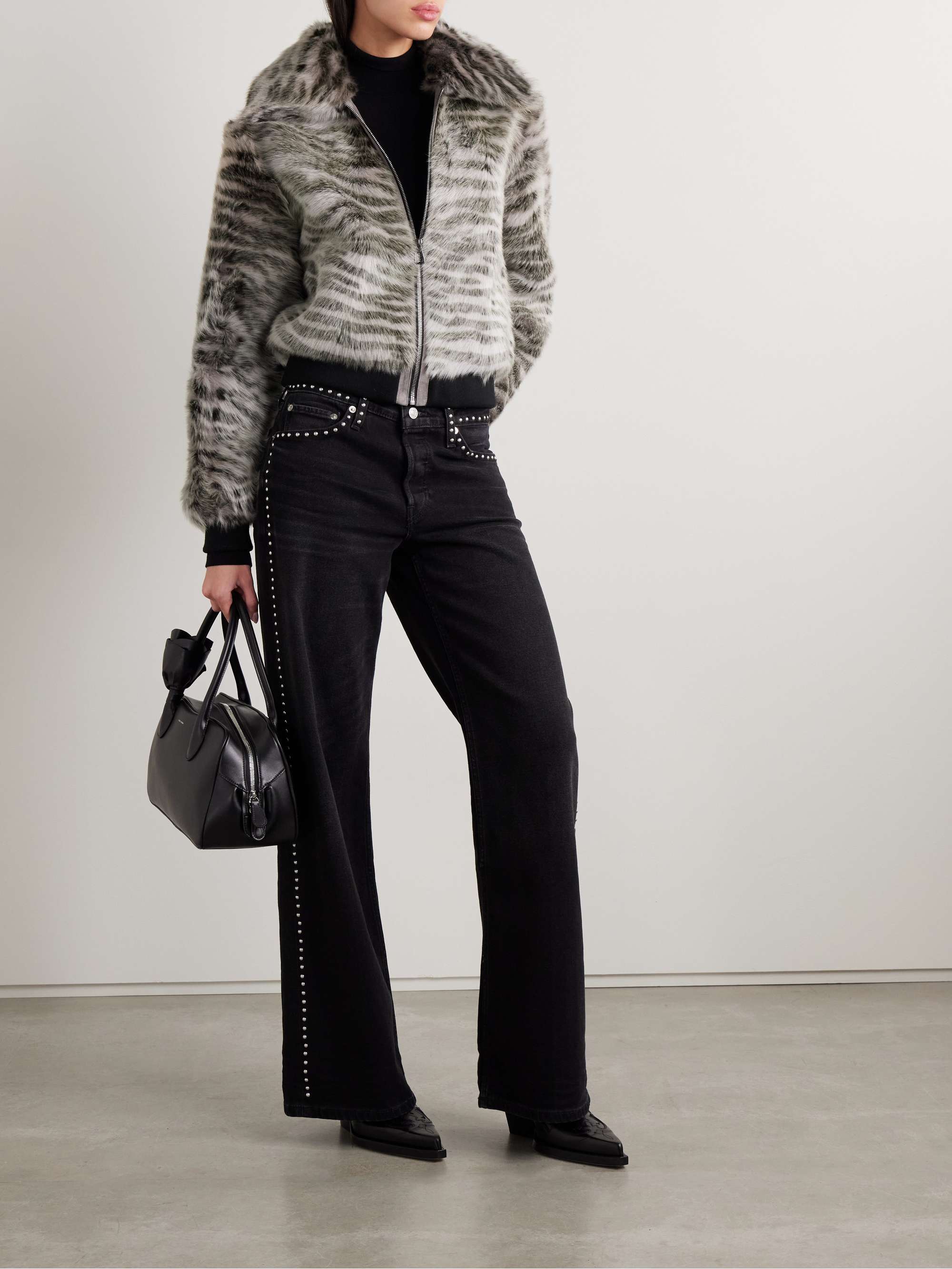 Nia zebra-print shearling bomber jacket view
