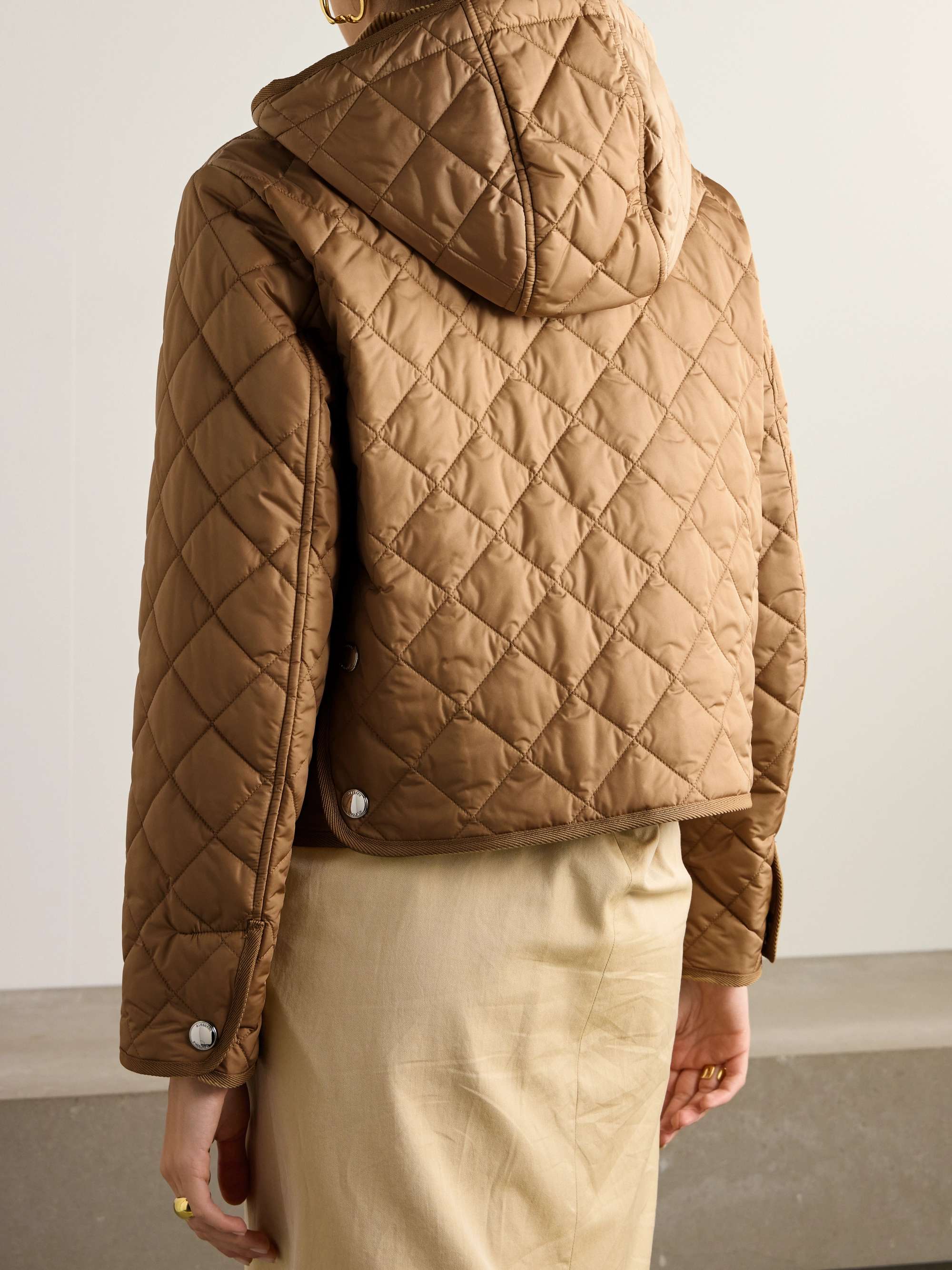 Hooded corduroy-trimmed quilted shell jacket view