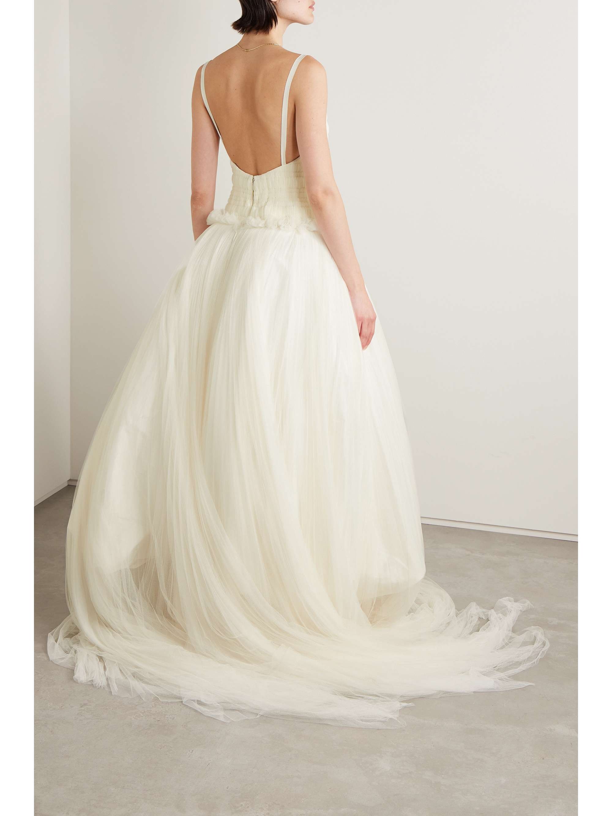 Guinevere shirred grosgrain-trimmed tulle gown view