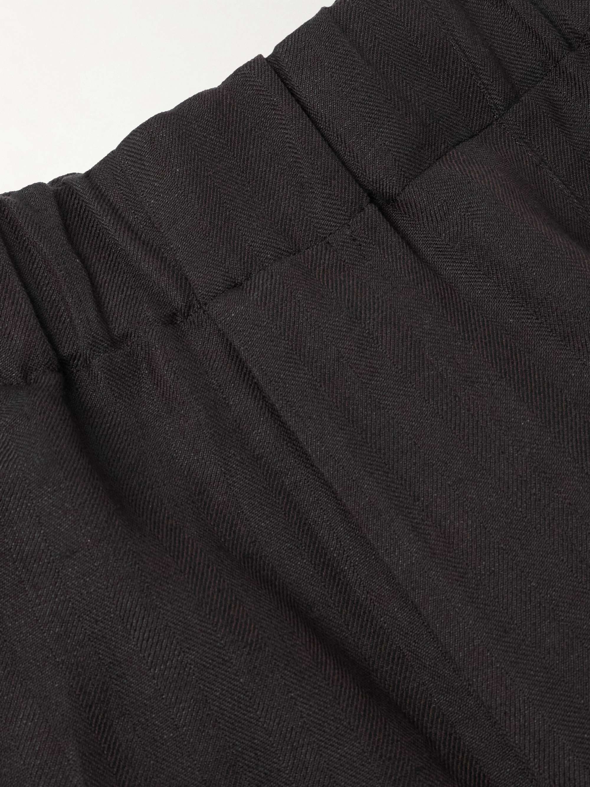 Wide-Leg Herringbone Linen and Wool-Blend Trousers view