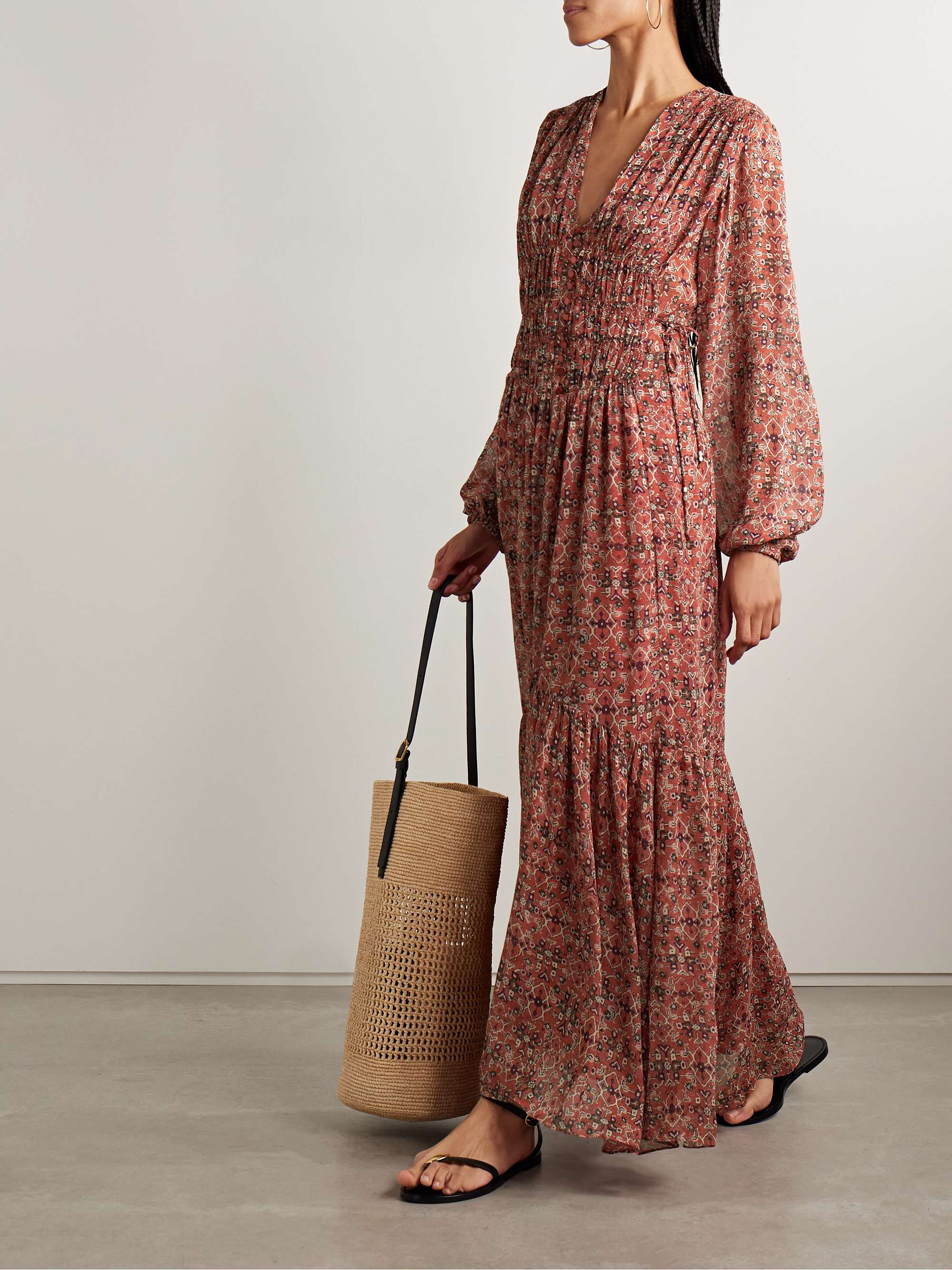 Briane gathered printed georgette maxi dress view