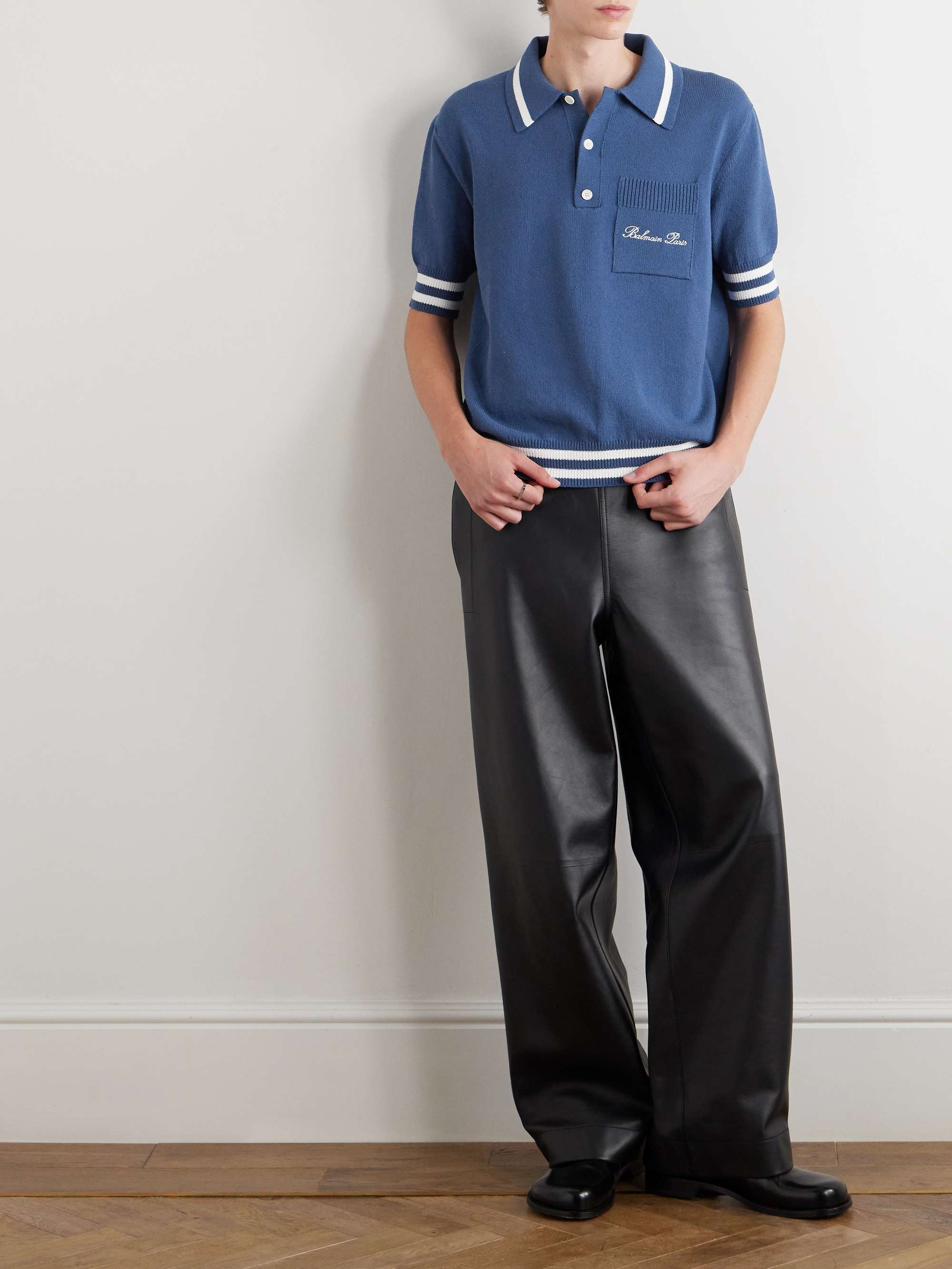 Logo-Embroidered Striped Knitted Polo Shirt view