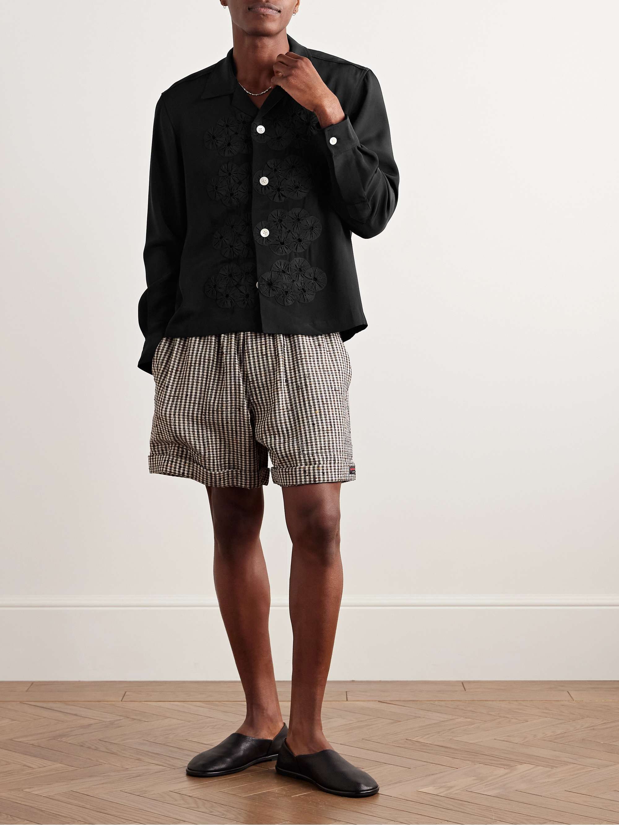 Camp-Collar Appliquéd Silk Shirt view