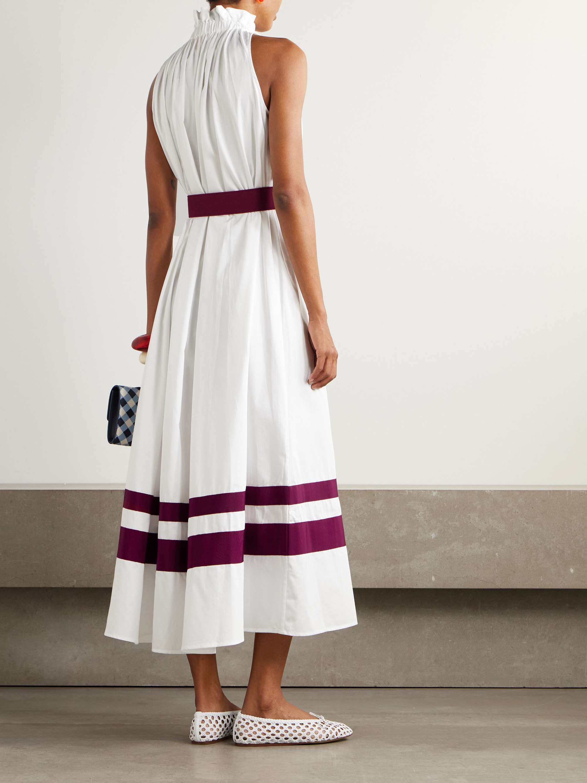 Camogli grosgrain-trimmed belted cotton-twill midi dress view