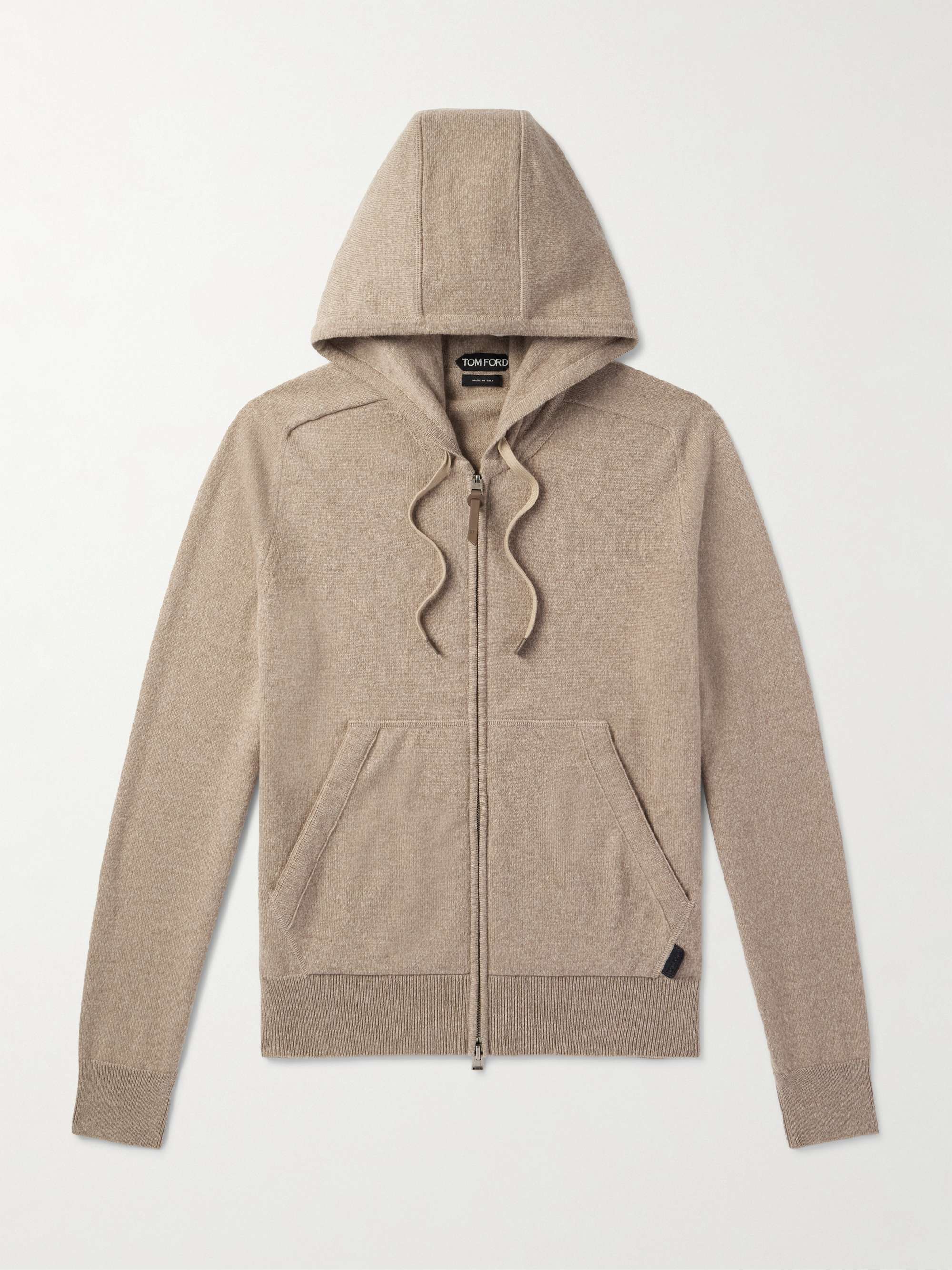 Slim-Fit Leather-Trimmed Cashmere and Wool-Blend Hoodie view