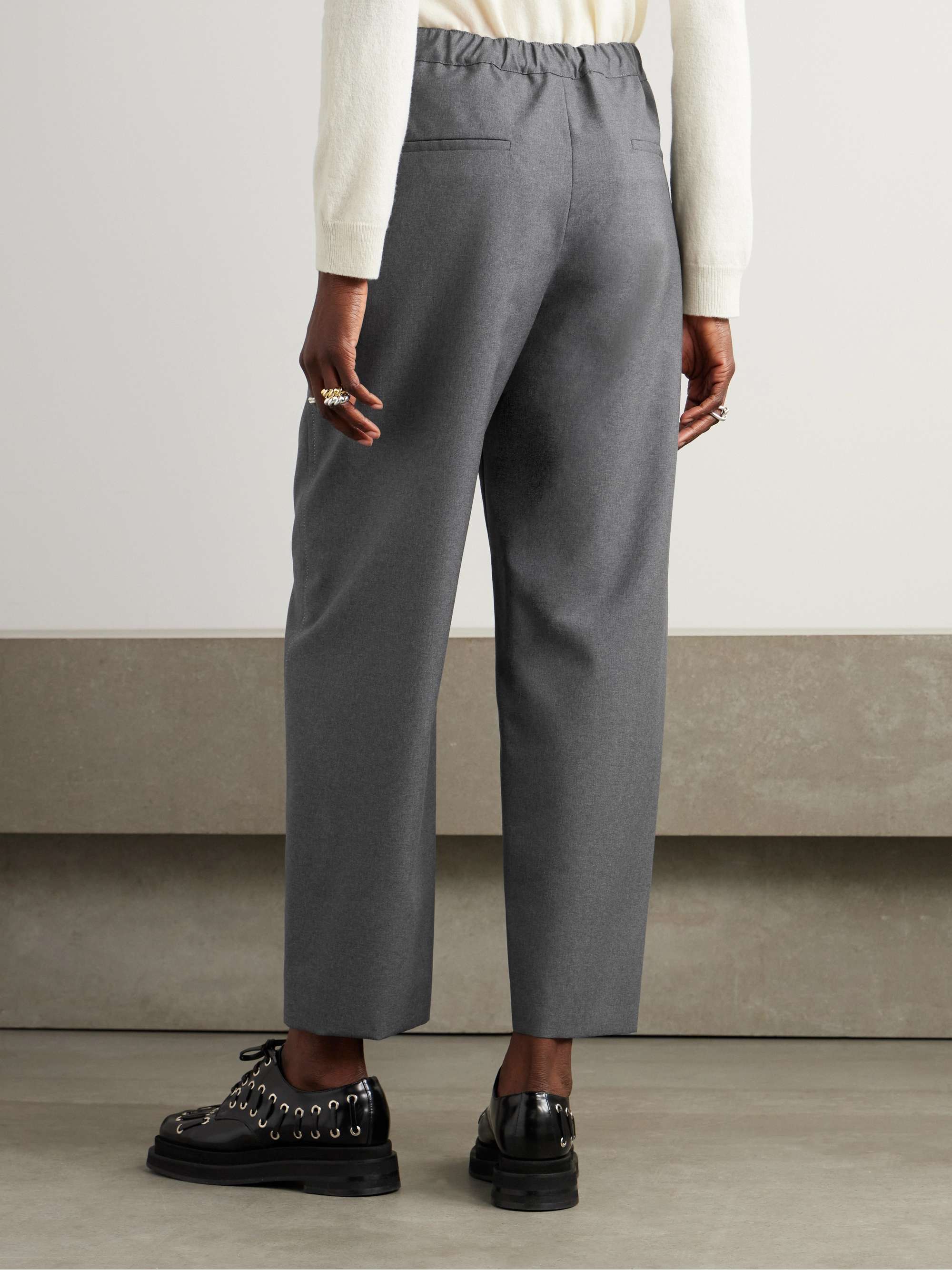 Cropped embroidered wool straight-leg pants view