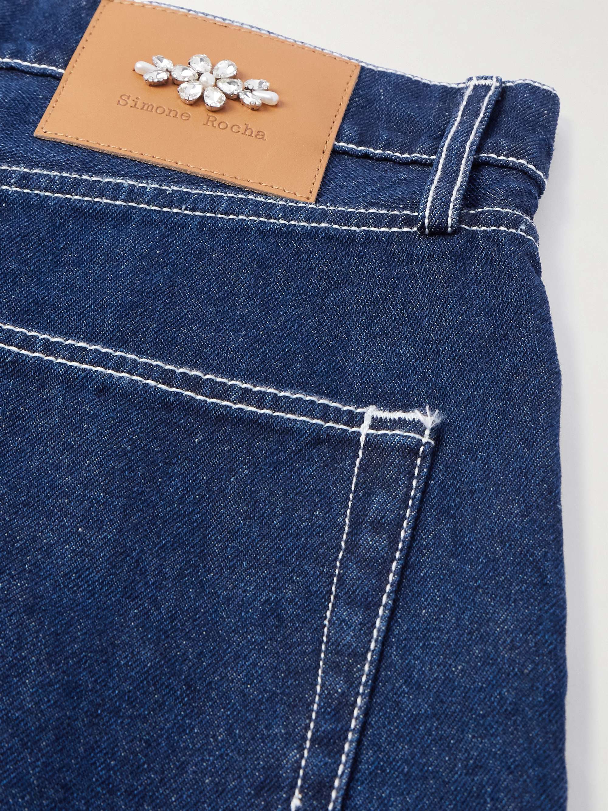 Puddle Wide-Leg Pleated Crystal-Embellished Jeans view