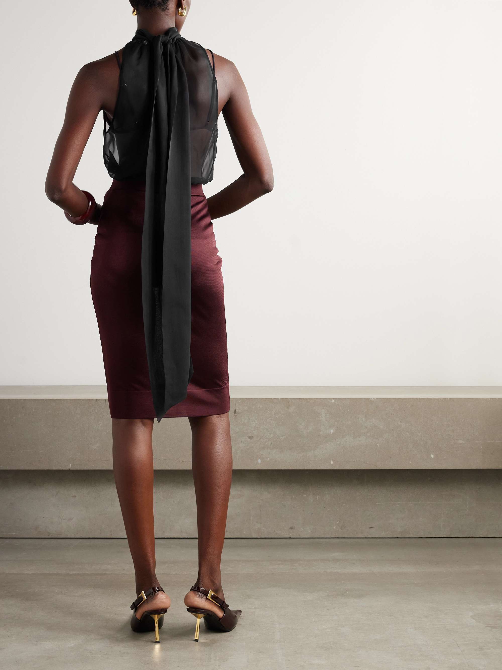 Tie-neck silk-chiffon blouse view
