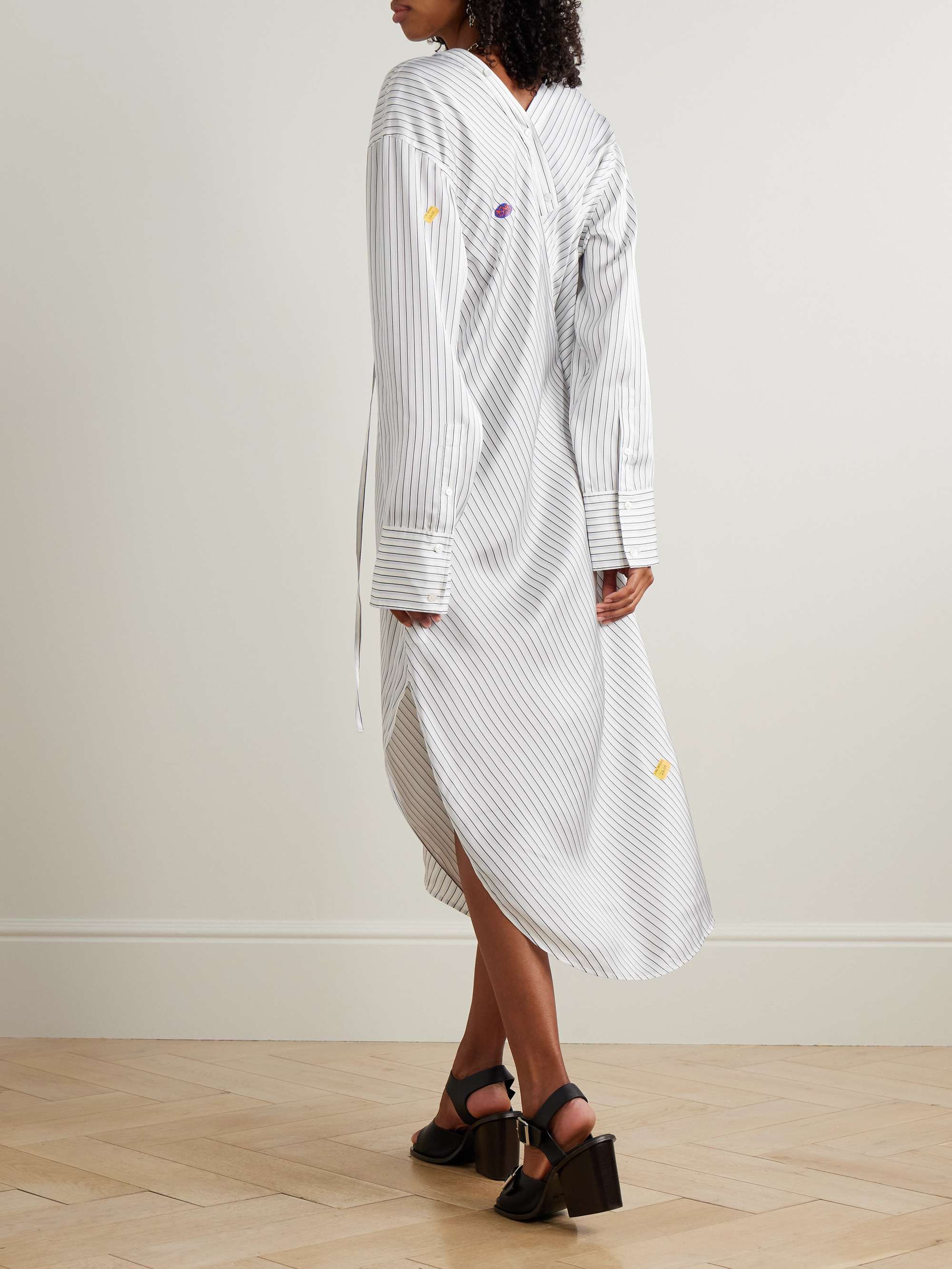 Asymmetric printed striped satin midi dress view