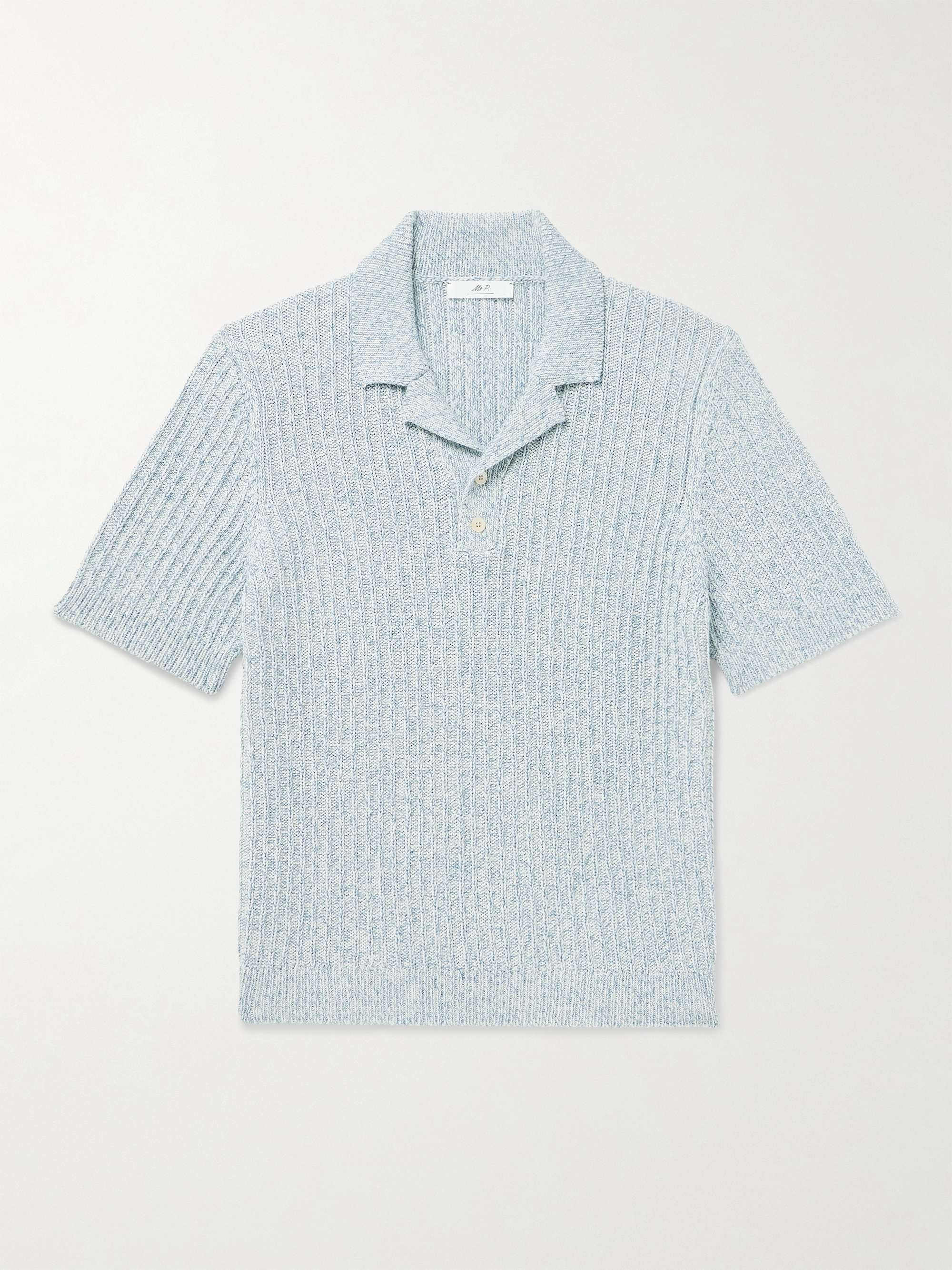 Camp-Collar Ribbed Organic Cotton Polo Shirt view
