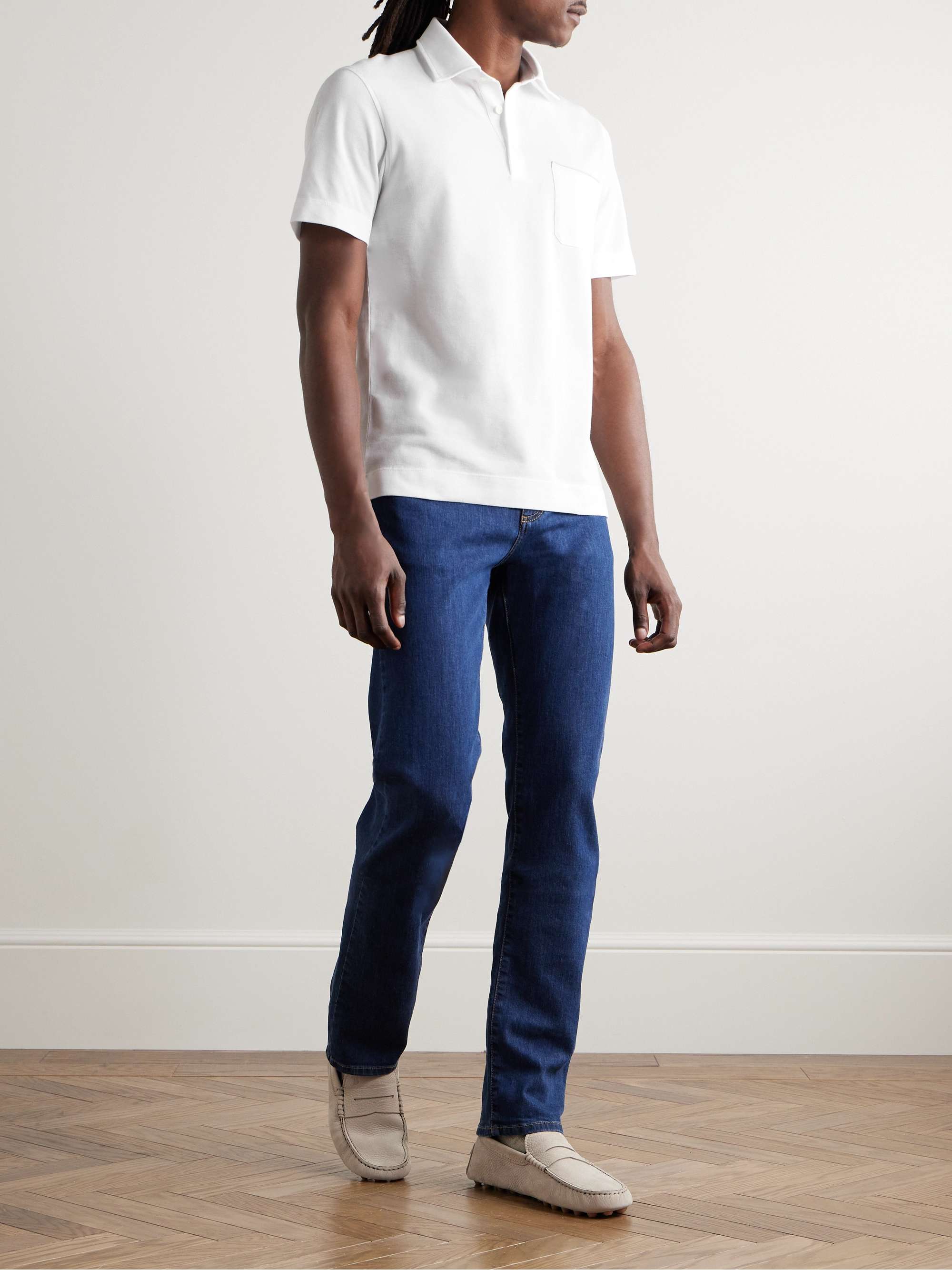 Slim-Fit Nubuck-Trimmed Cotton-Piqué Polo Shirt view