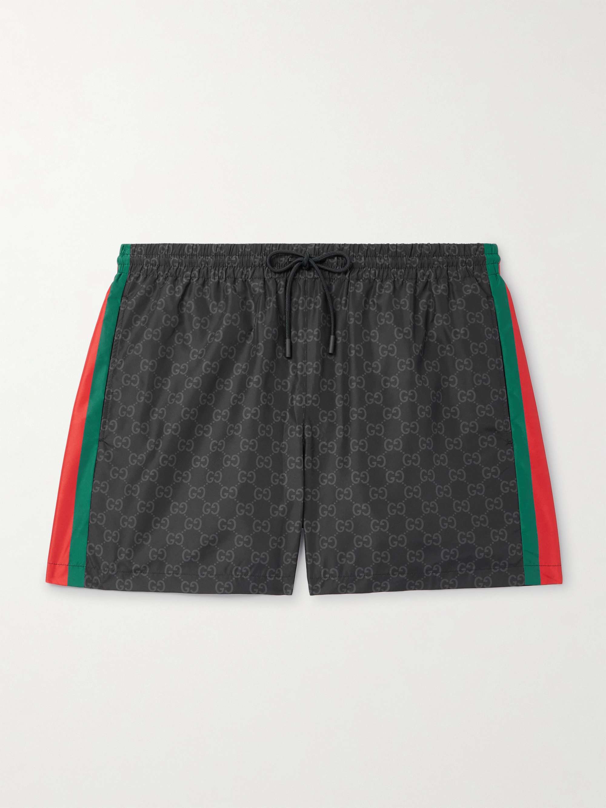 Straight-Leg Mid-Length Logo-Print Striped Swim Shorts view