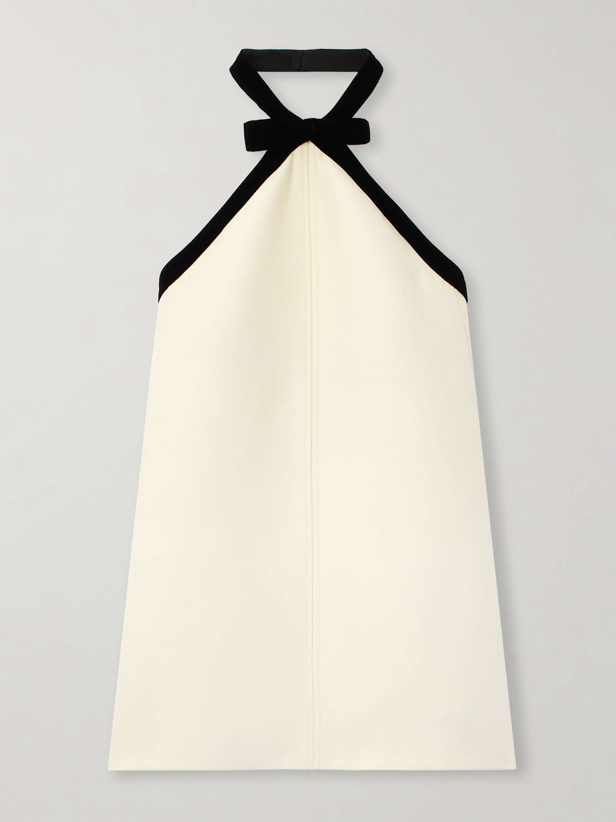 Bow-embellished velvet-trimmed wool and silk-blend crepe mini dress view